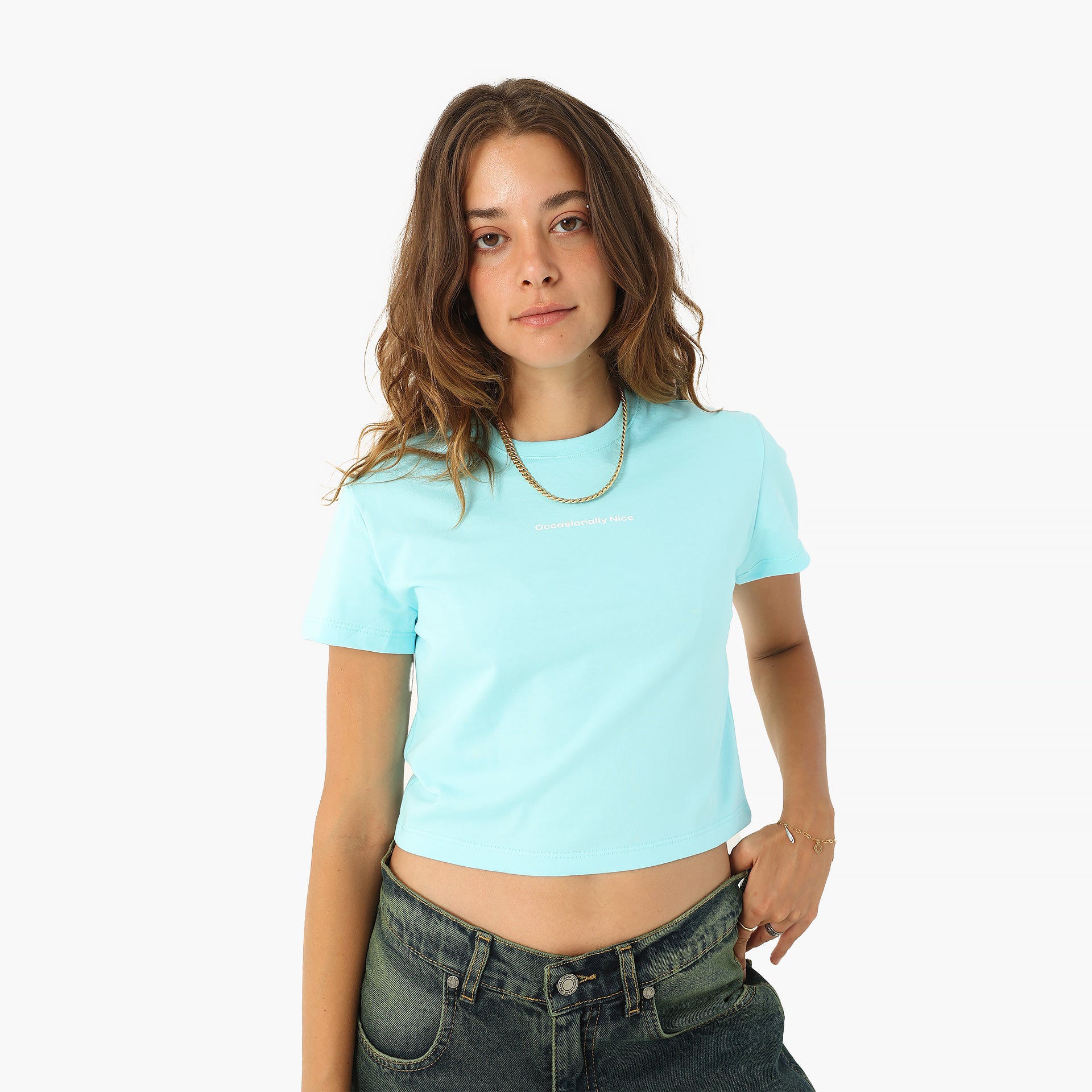 Turquoise Occasionally Nice Cropped T-shirt By In Your Shoe