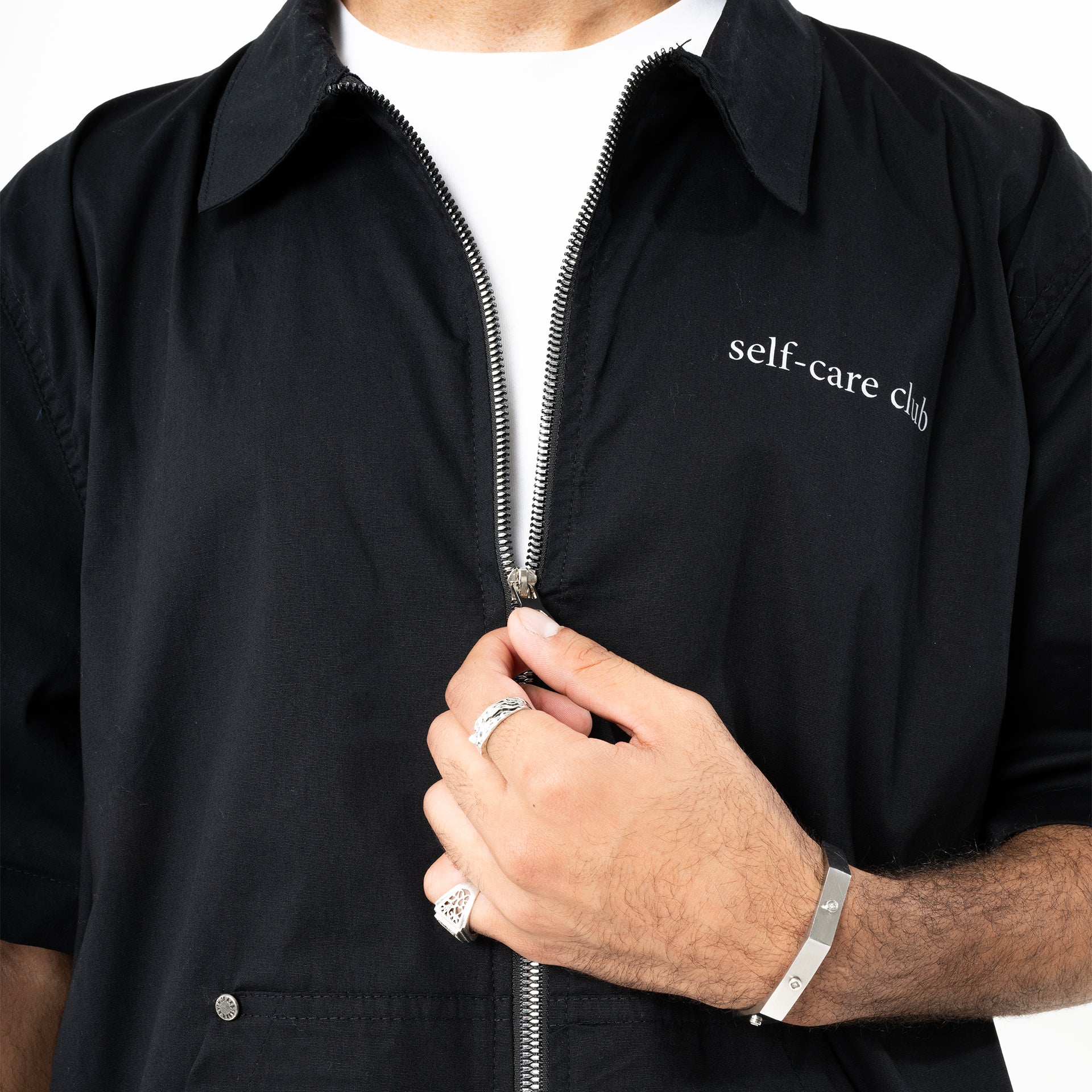 Unisex Black Zipper "Self-Care Clab" Shirt by Other Face