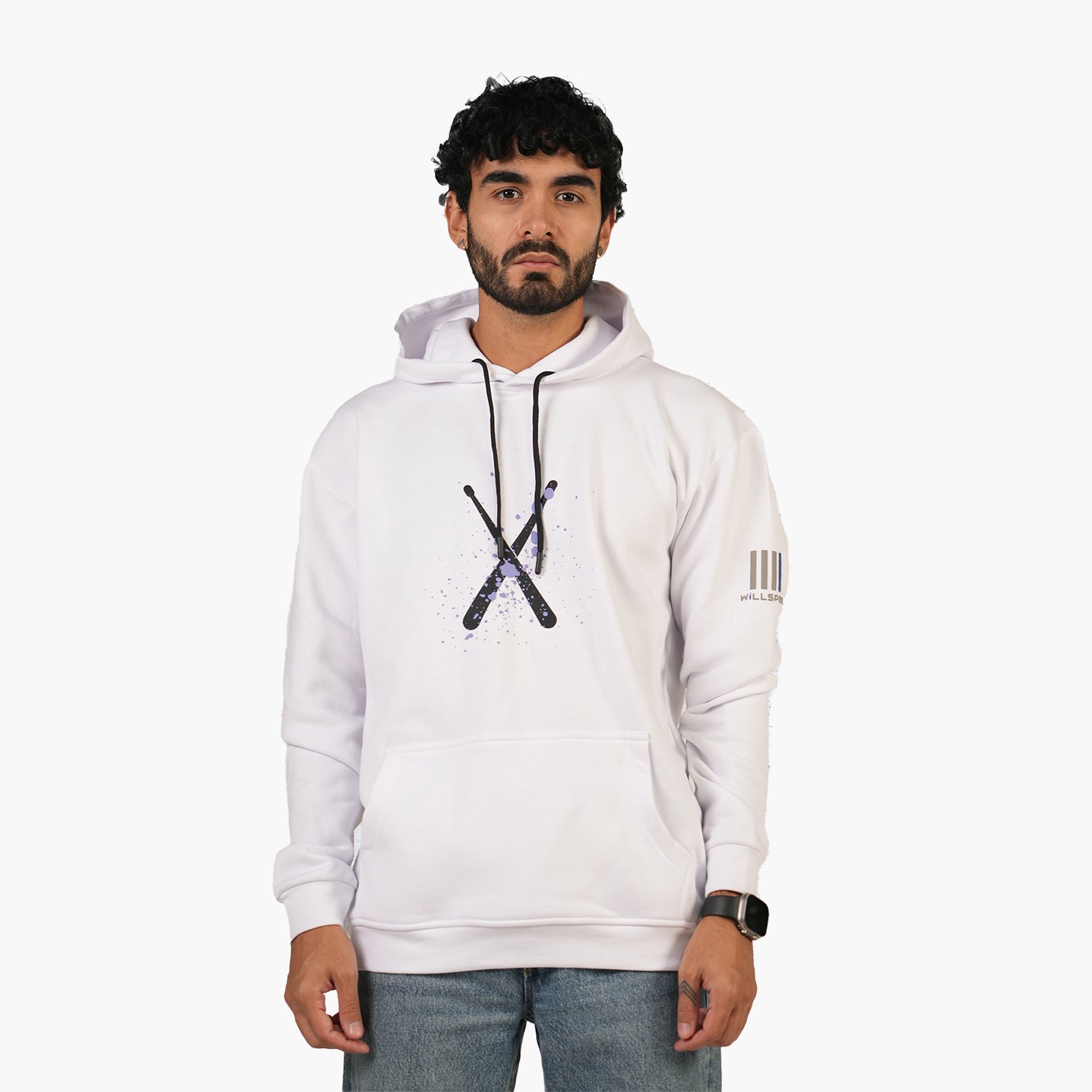 Unisex White Pop Drums Splash Hoodie - WiLLSPER