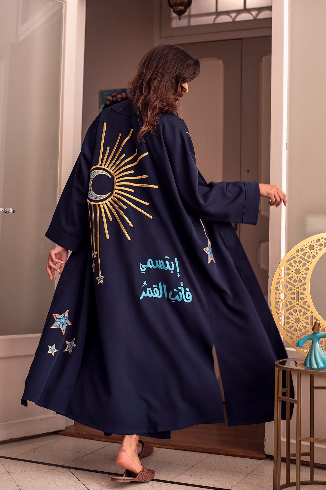 Dark Blue Kimono with Moon and Star Appliqués by Parade Wearableart