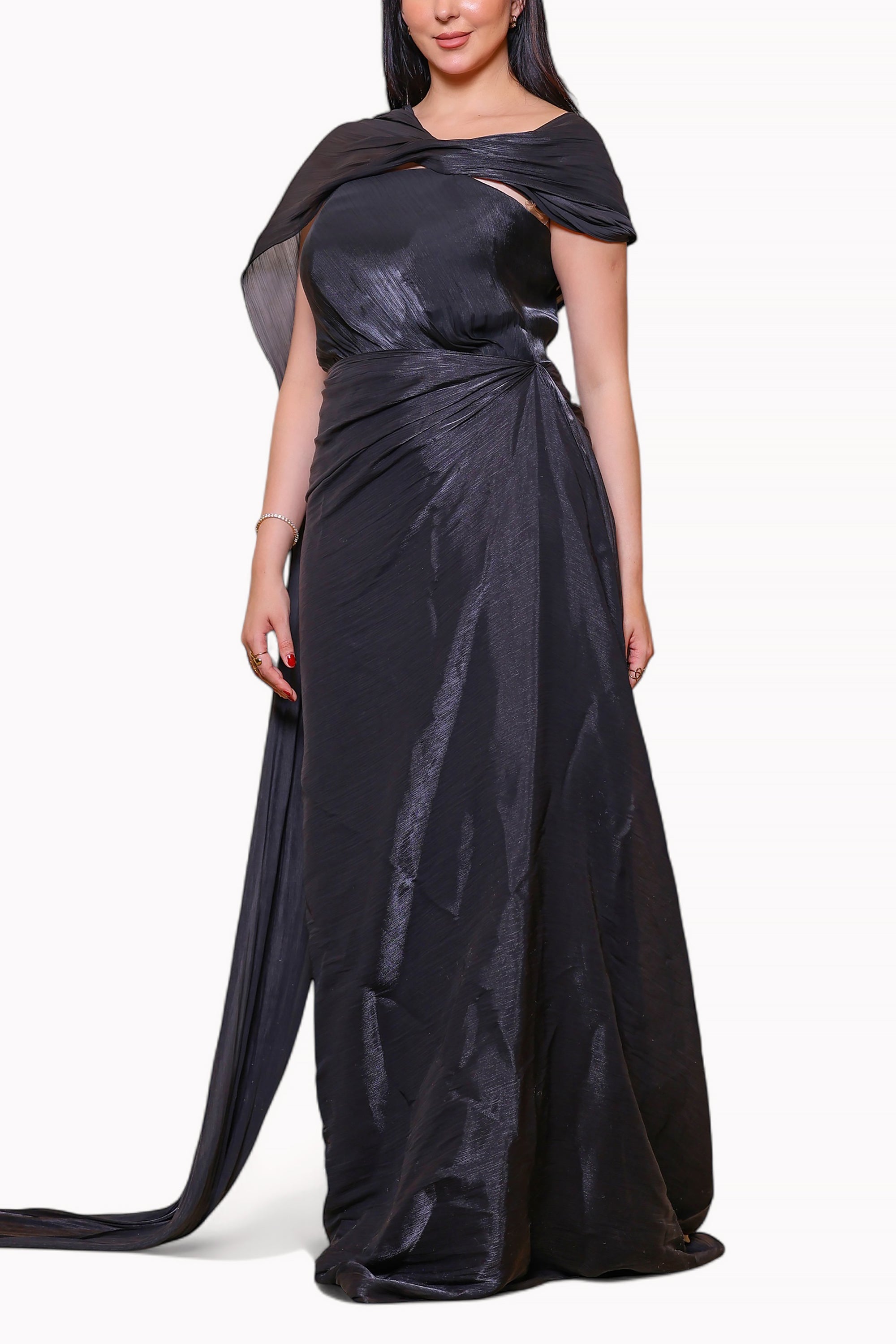 Dark Grey Silken Flow Dress By Marwa Ghassan