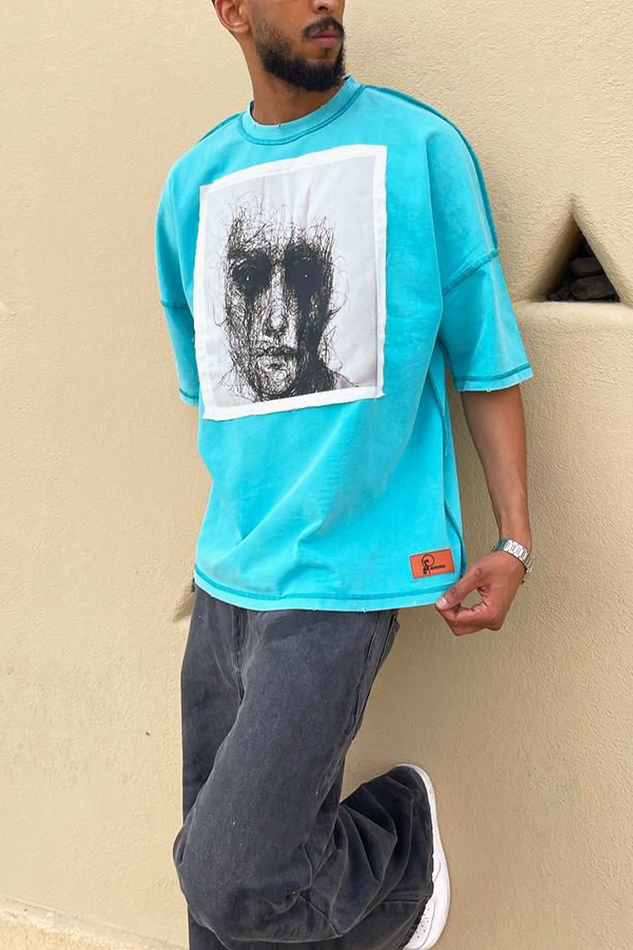 Unisex Turquoise Blue Face Printed T-shirt by Pavone Line