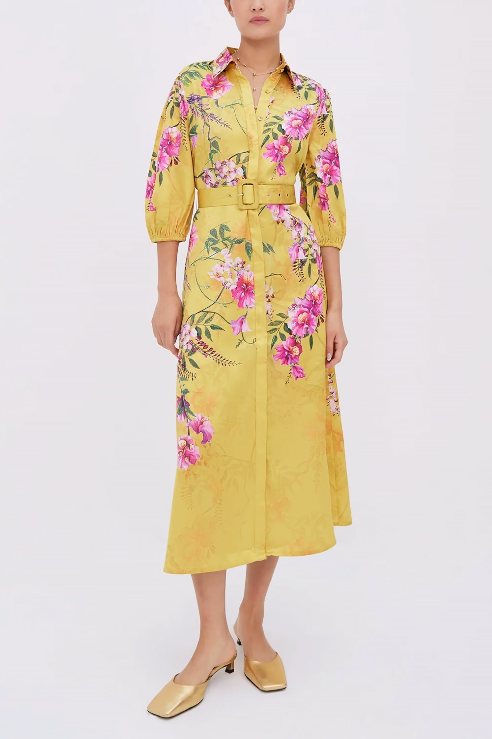 Yellow Satin Midi Dress by Raishma