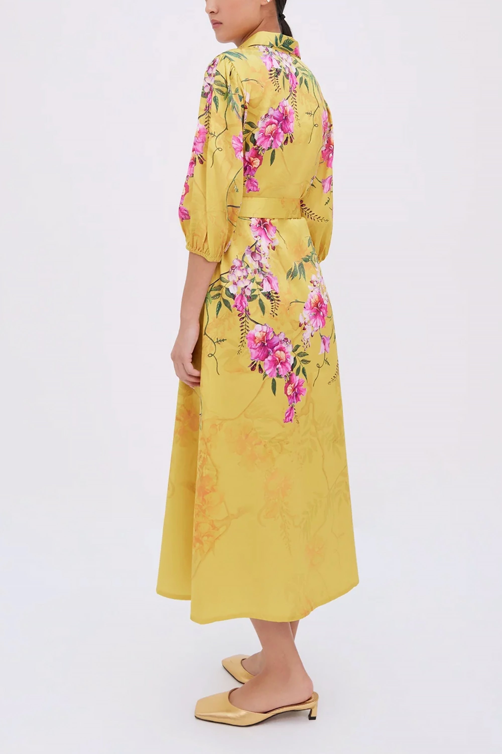 Yellow Satin Midi Dress by Raishma