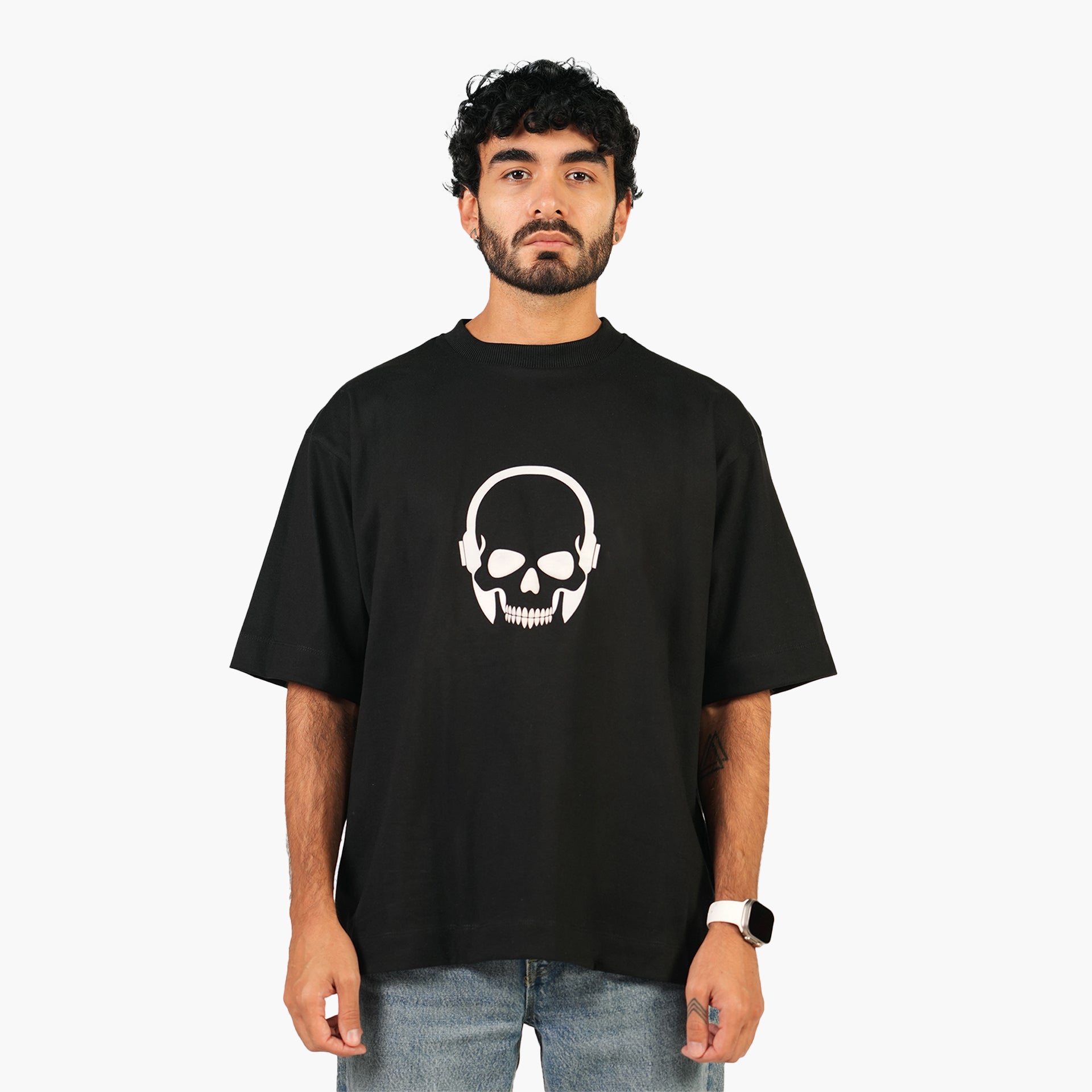 Unisex Black Rock Skullphone Oversized T-shirt - WiLLSPER