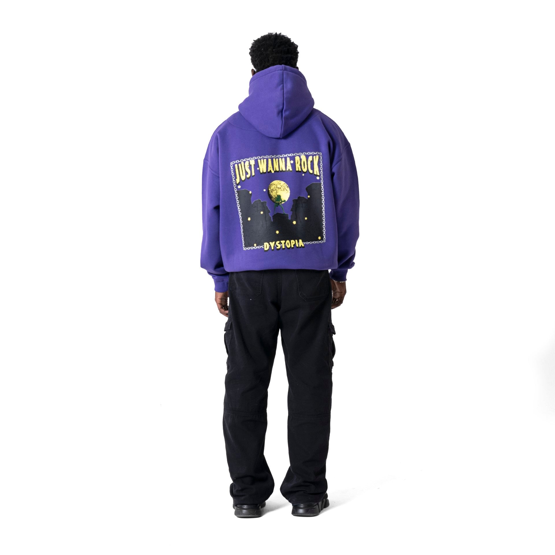 Unisex Purple "JUST WANNA ROCK" Hoodie by Dystopia