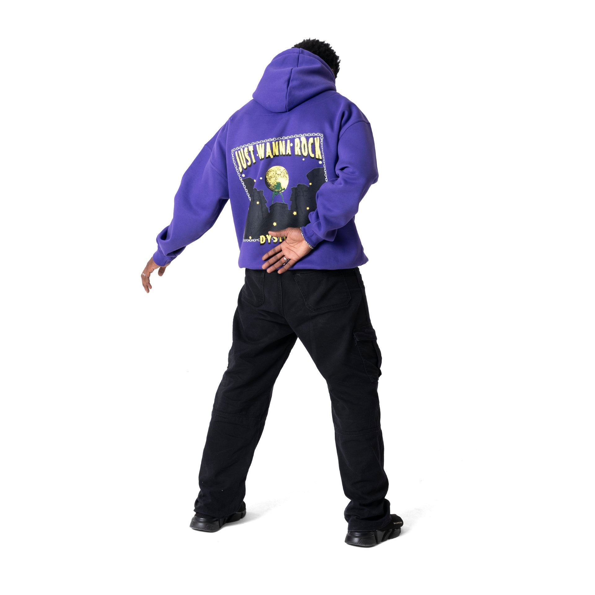 Unisex Purple "JUST WANNA ROCK" Hoodie by Dystopia