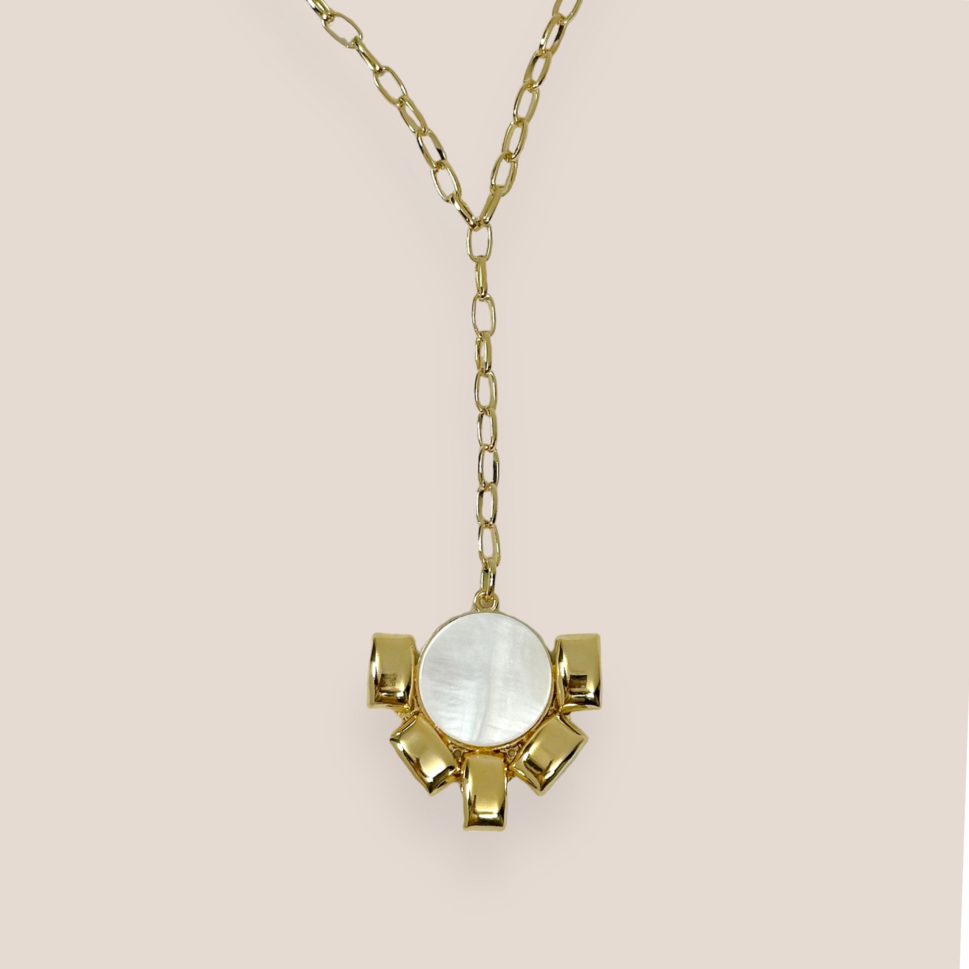 Golden Mother of Pearl Y Necklace By D By Dalia