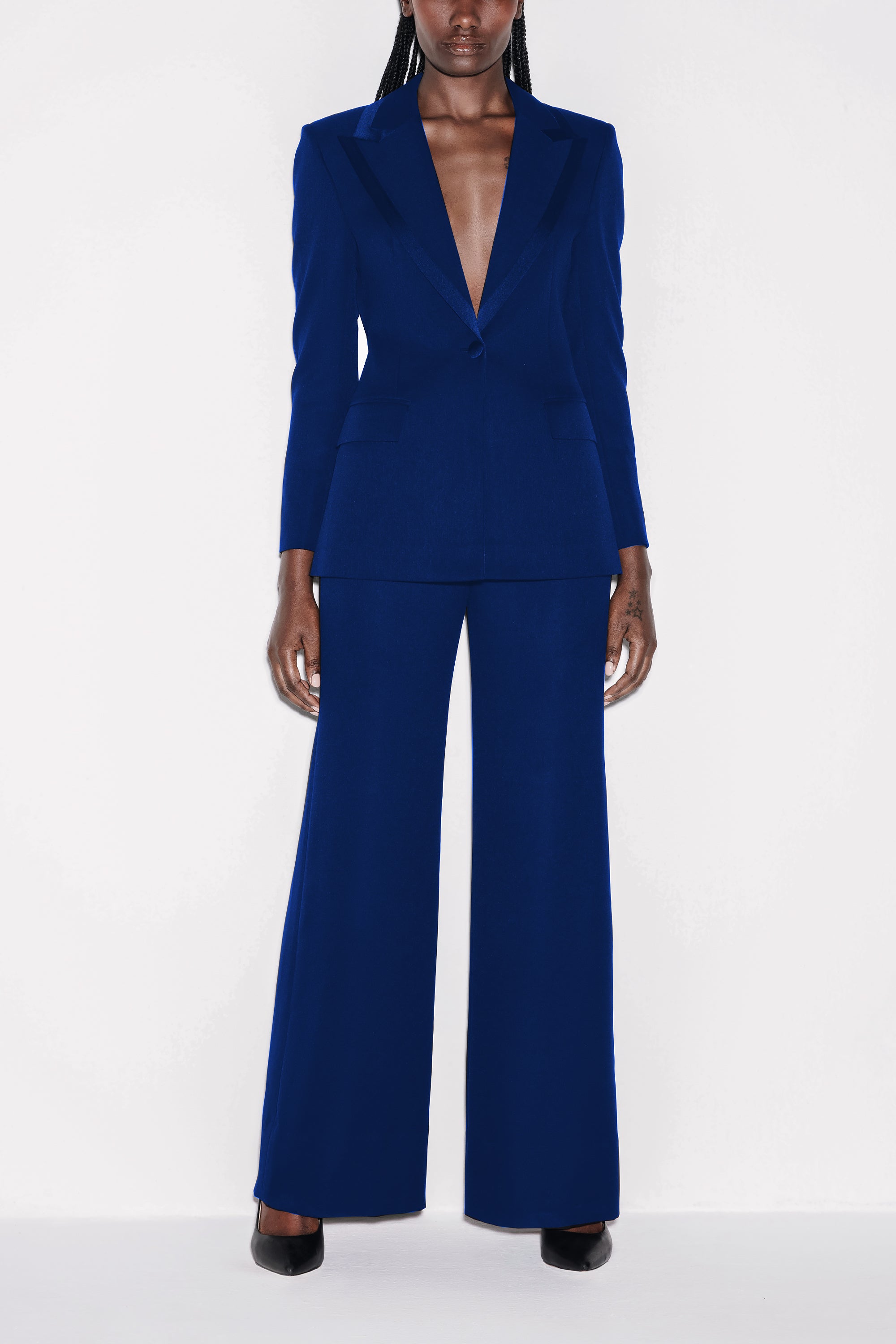 Blue Classic Chic High-Waisted Flared Trousers by Lili Blanc