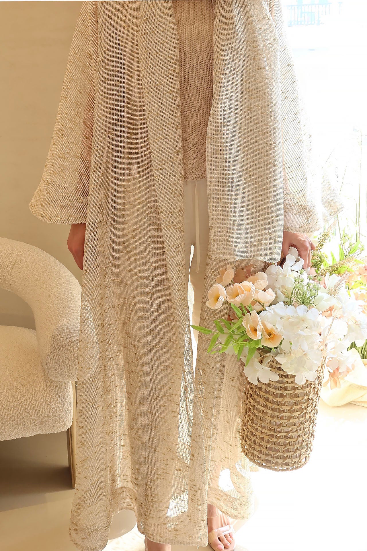 Beige Shine Abaya by F.Lounge