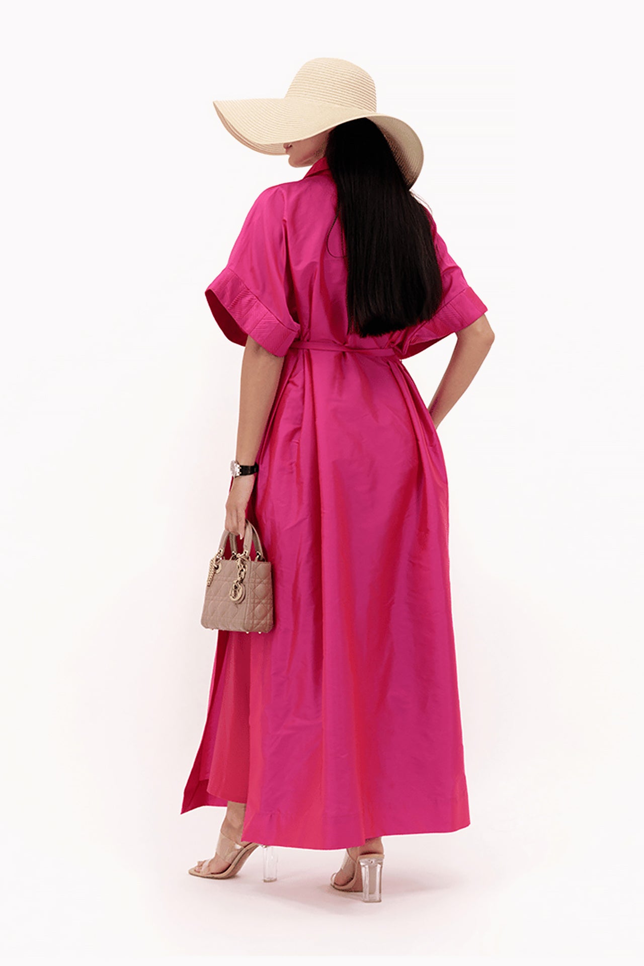 Fuchsia Pink Sleeve Pleated Dress by F.Lounge