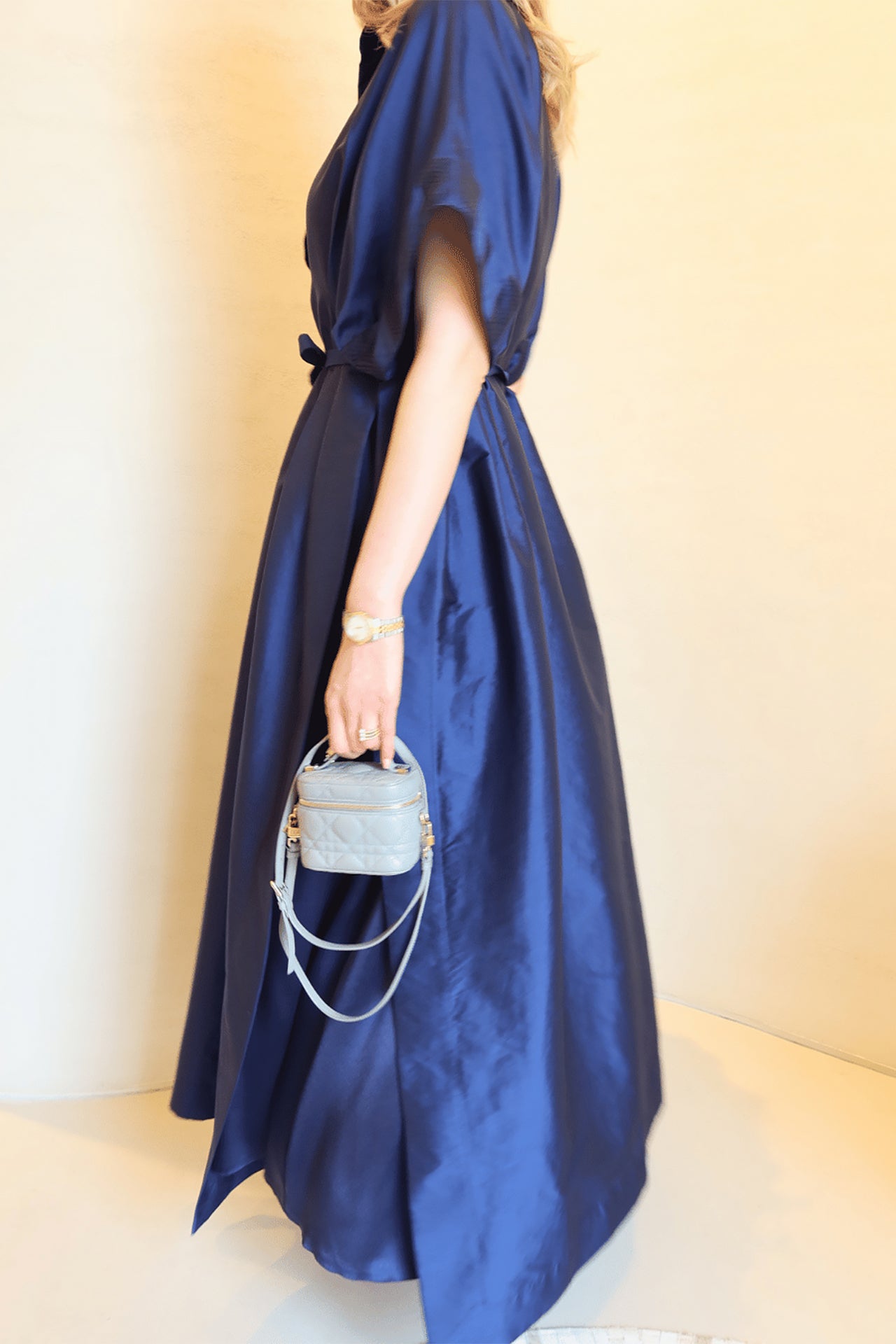 Navy Blue Sleeve Pleated Dress by F.Lounge