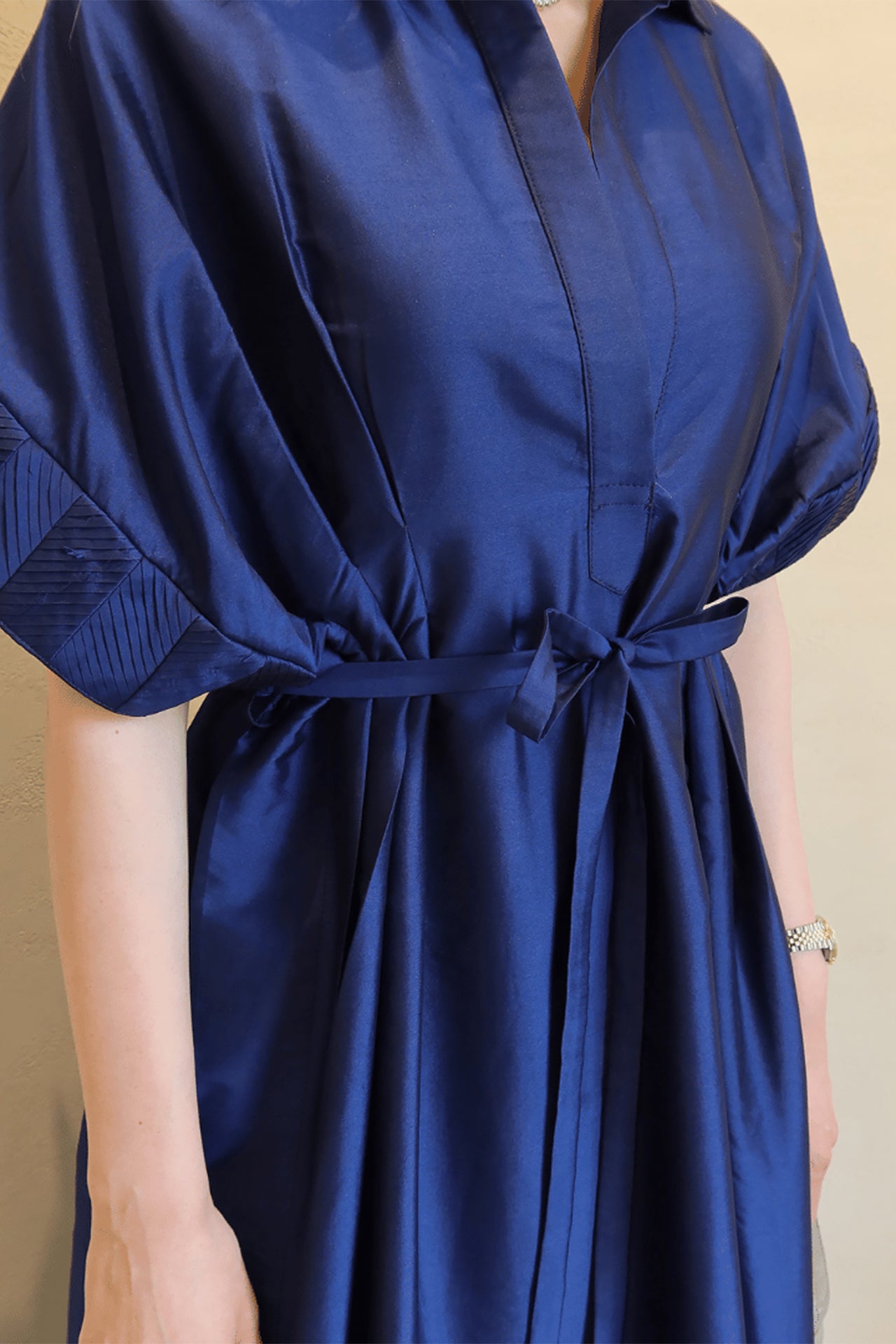 Navy Blue Sleeve Pleated Dress by F.Lounge