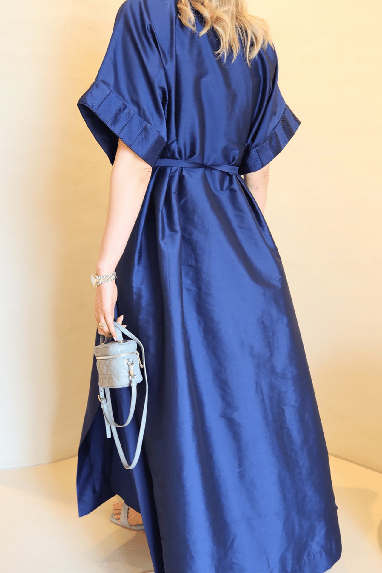 Navy Blue Sleeve Pleated Dress by F.Lounge