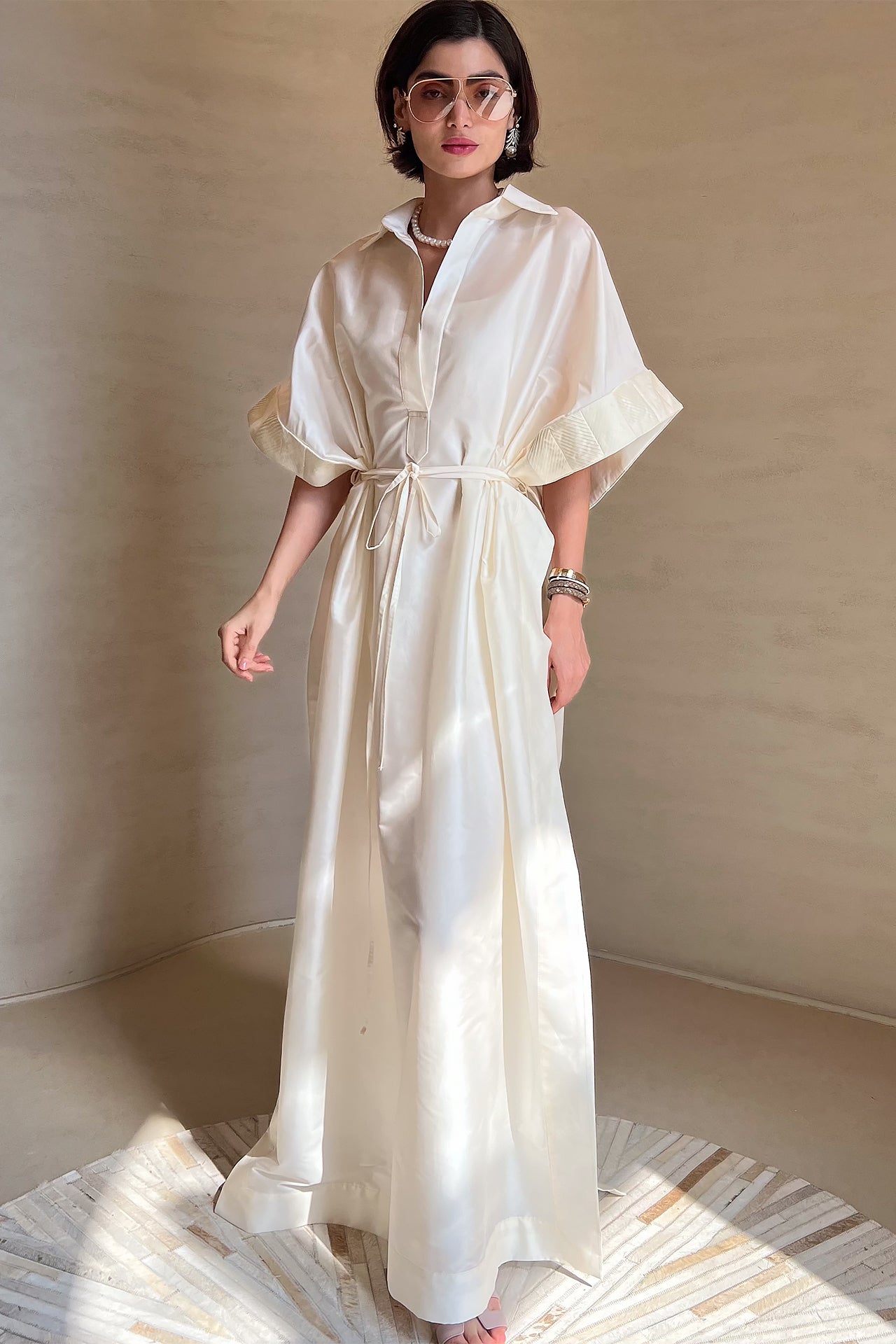 White Sleeve Pleated Dress by F.Lounge