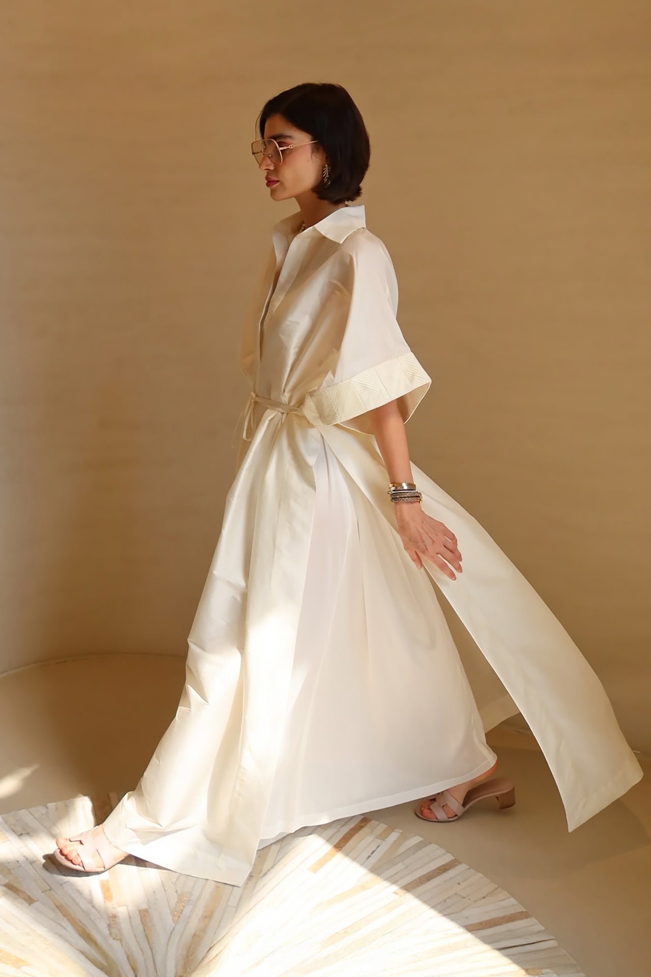 White Sleeve Pleated Dress by F.Lounge