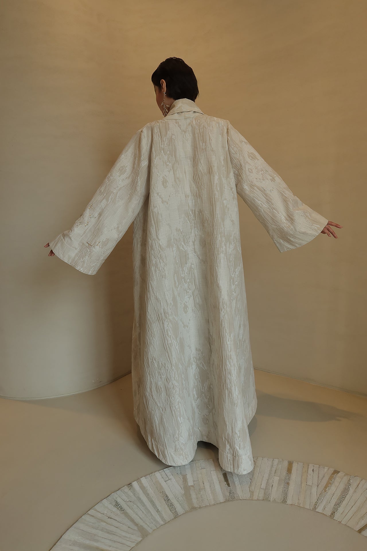 Beige Stone Jacquard Abaya by F.Lounge