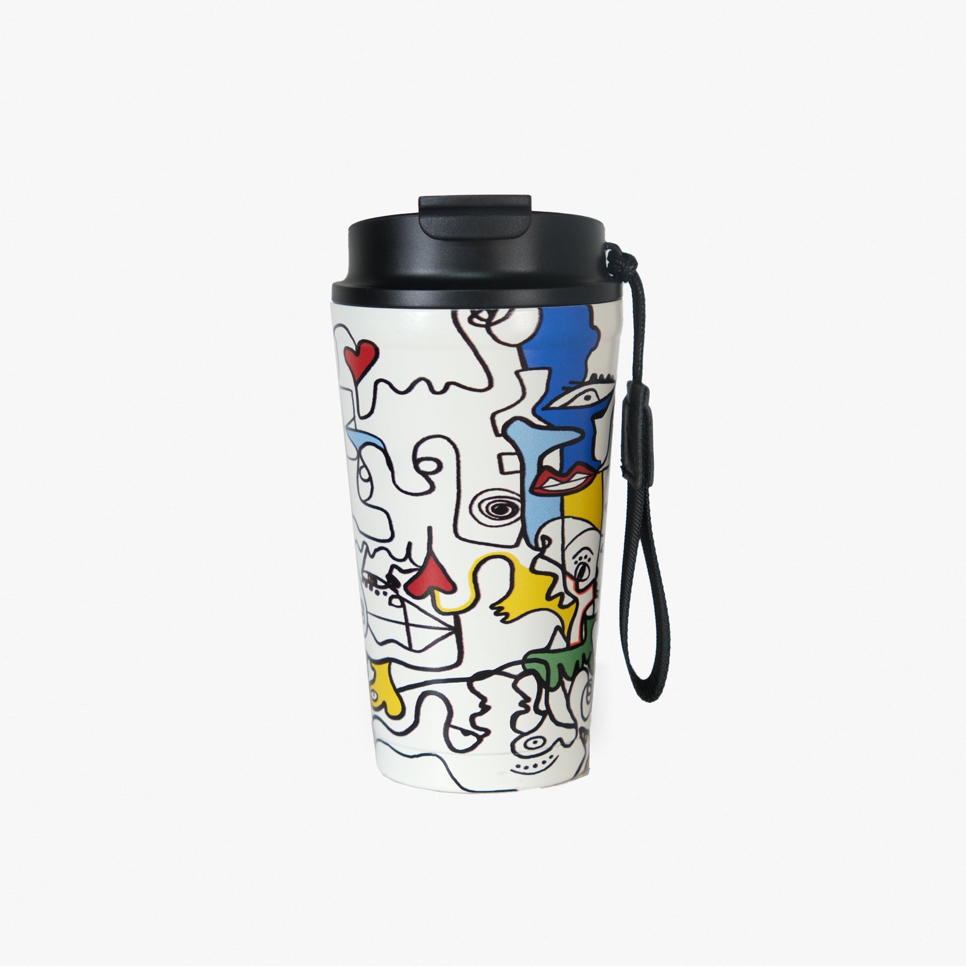 Stainless Steel 450ml Mug with Abstract Faces by Belyatchou