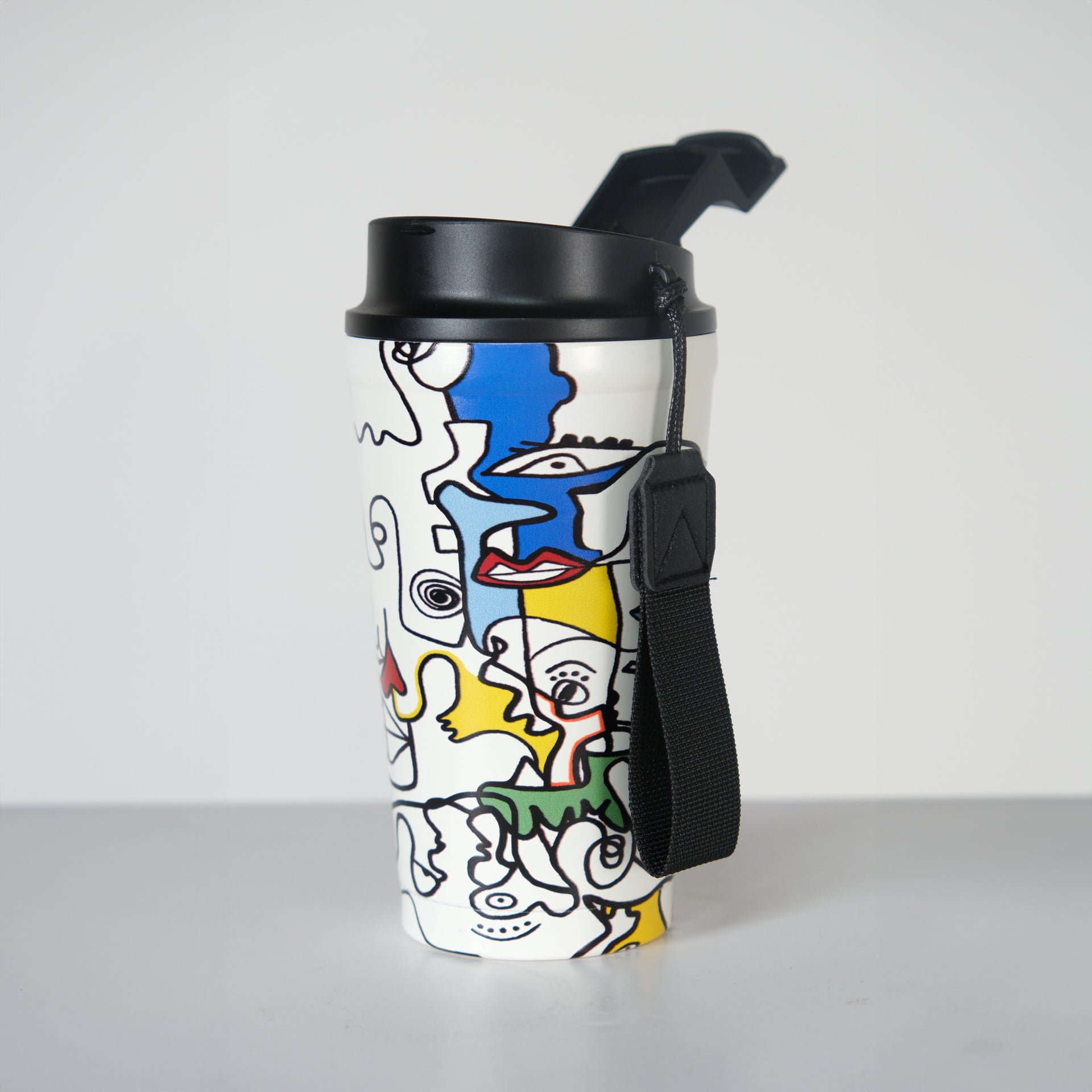 Stainless Steel 450ml Mug with Abstract Faces by Belyatchou