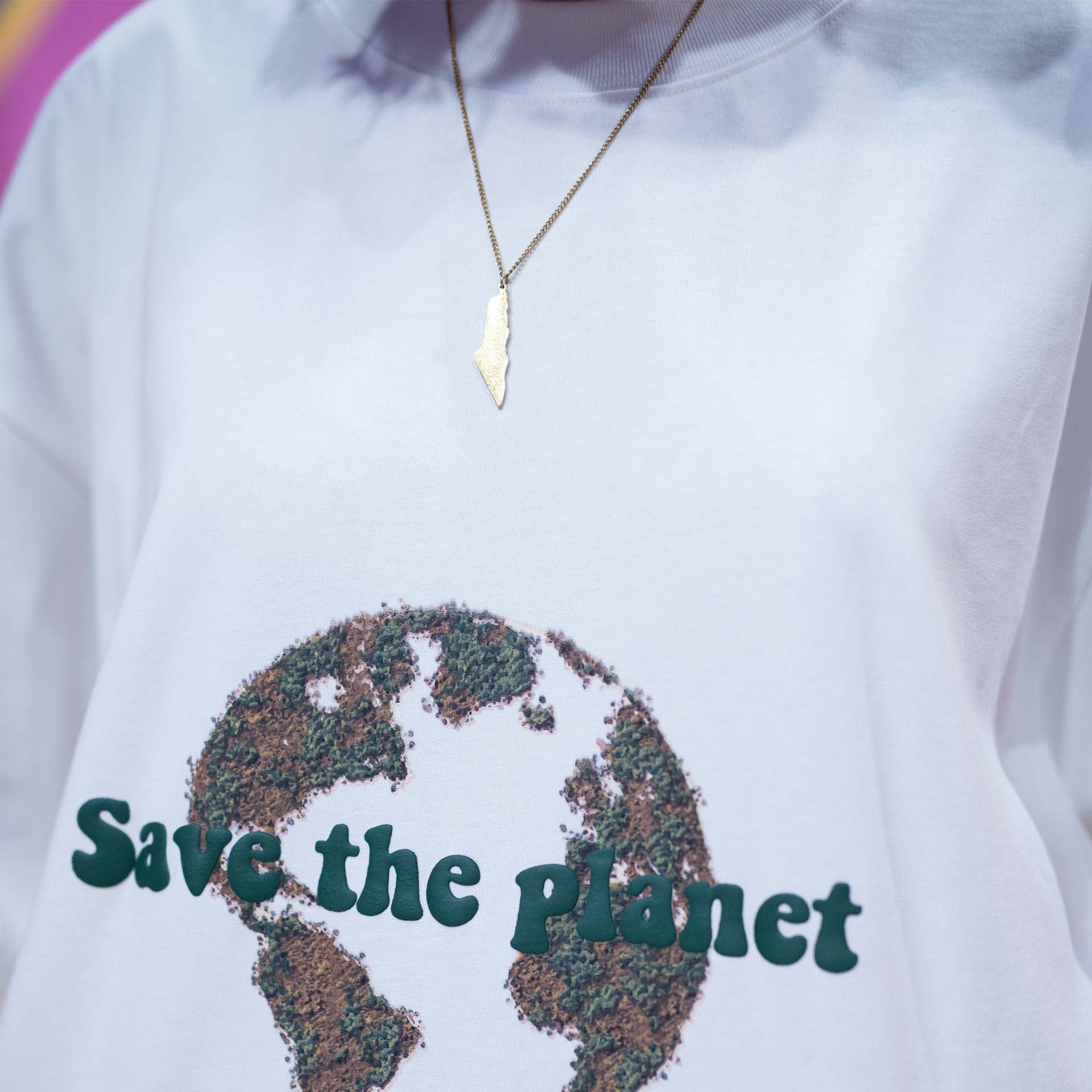 تي شيرت أبيض للجنسين مطبوع عليه Save the Planet - Double.F