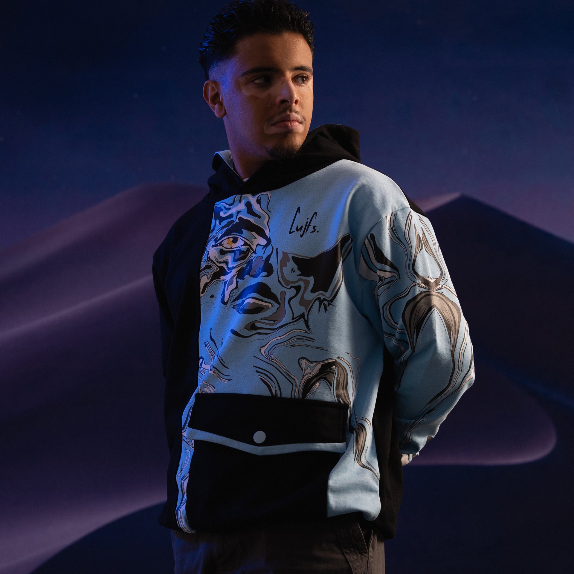 Artistic Portrait Black Hoodie by Triple Four