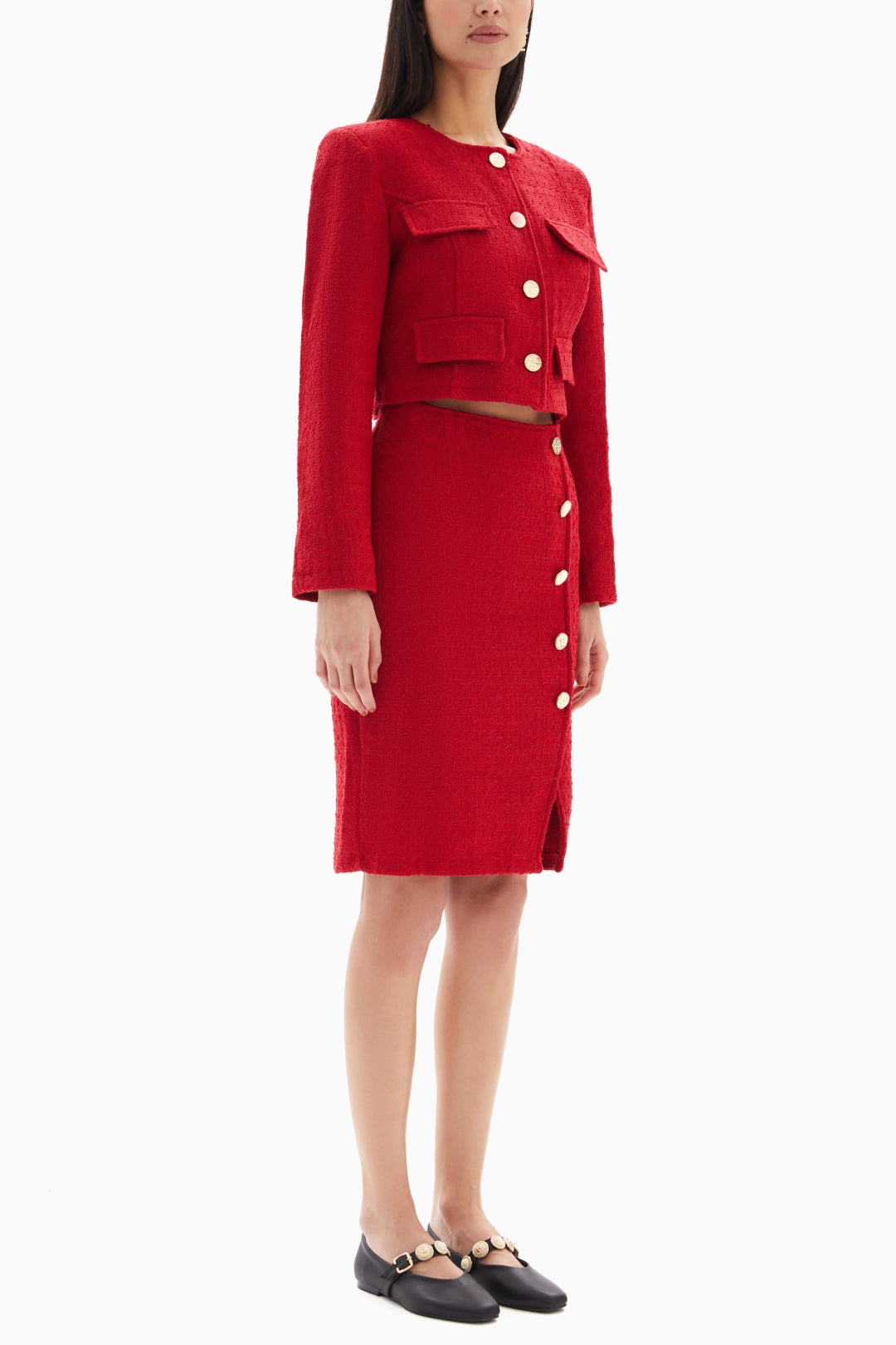 Red Buttons Set of Jacket and Skirt By WECRE8