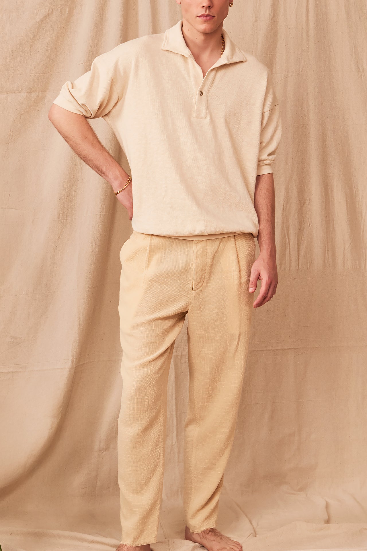 Beige Oversized Short Sleeves Polo by AARC55