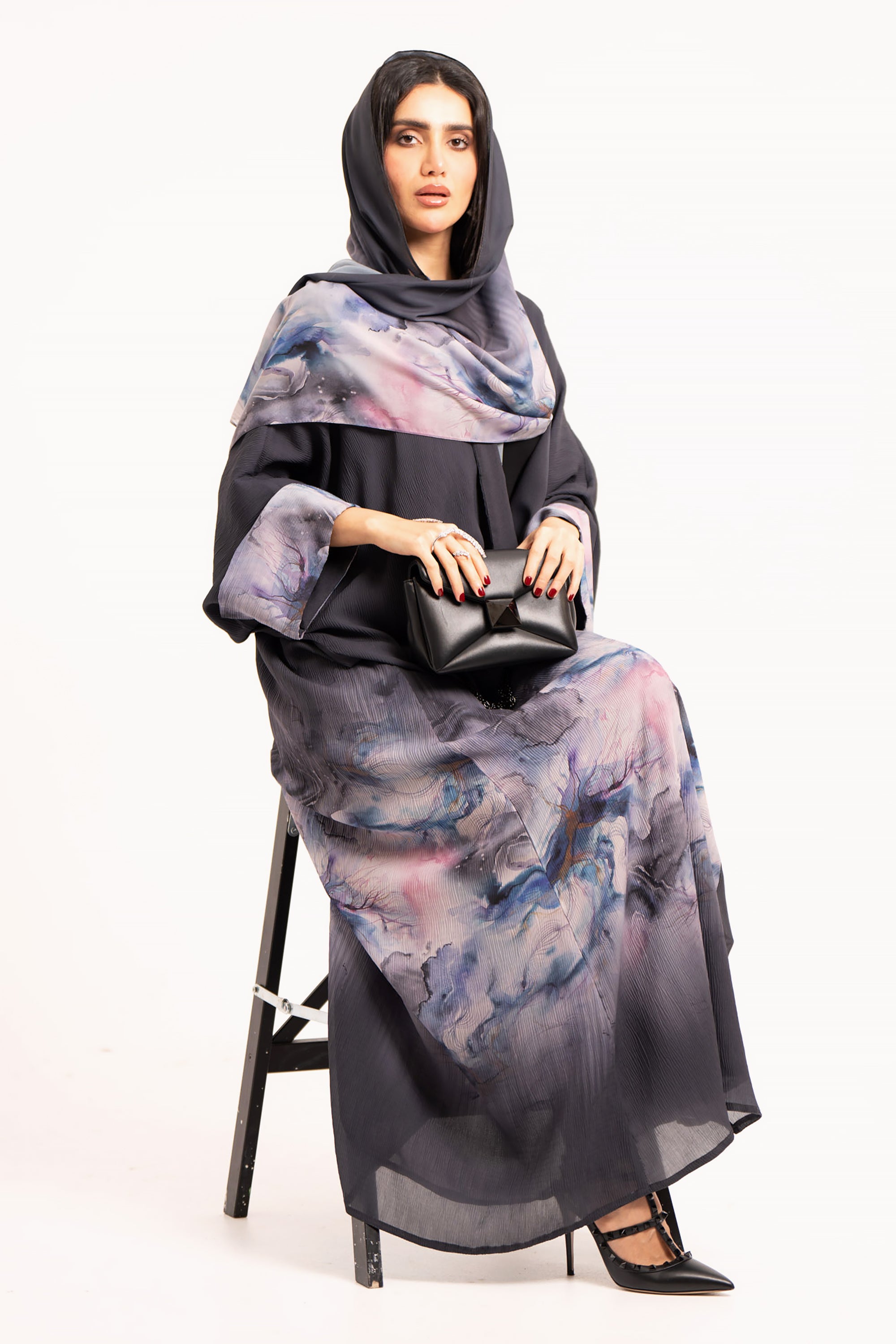 Multicolor Double-Layered Chiffon Abaya by Taa Marbotah
