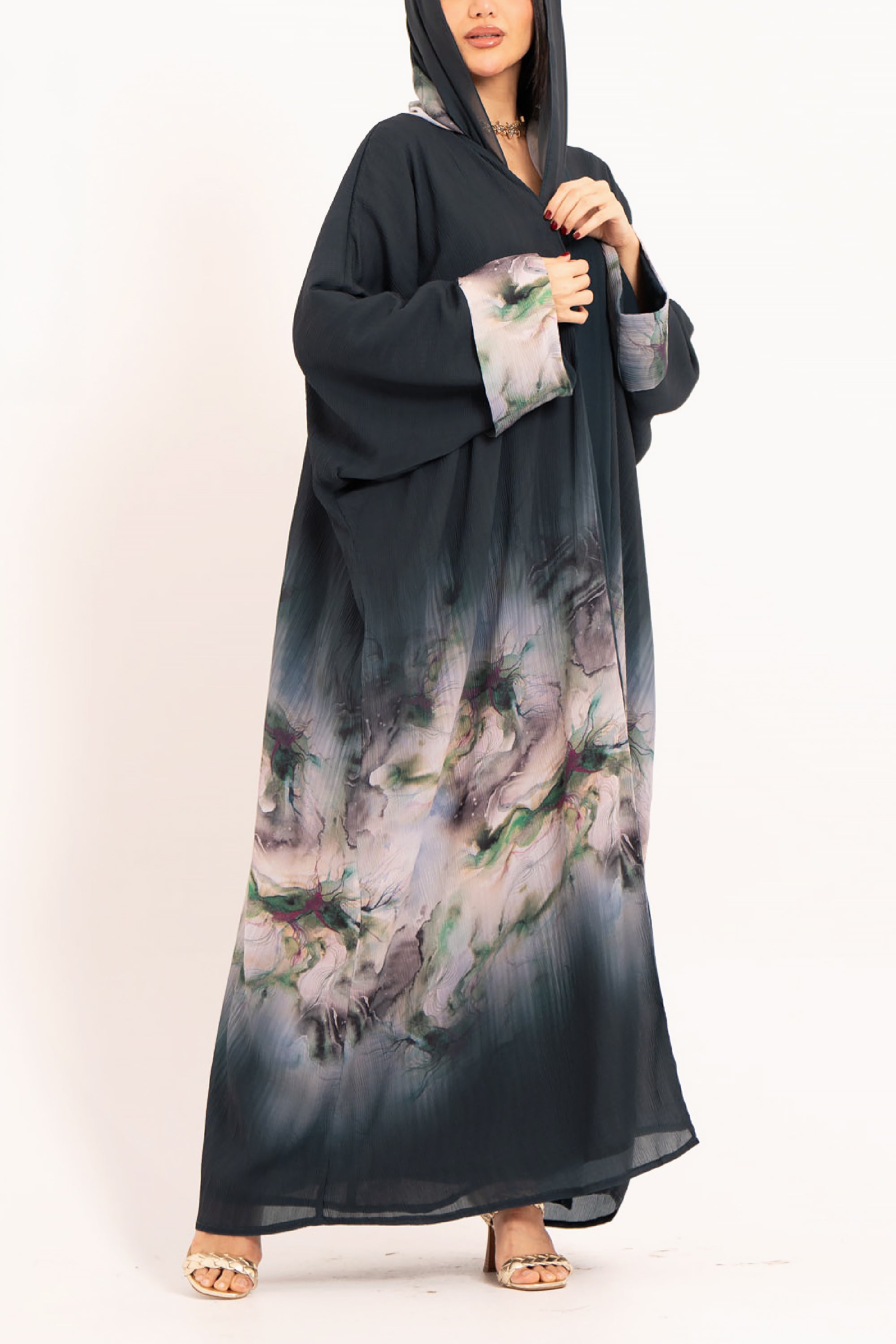Multicolor Wavy Double-Layered Chiffon Abaya by Taa Marbotah