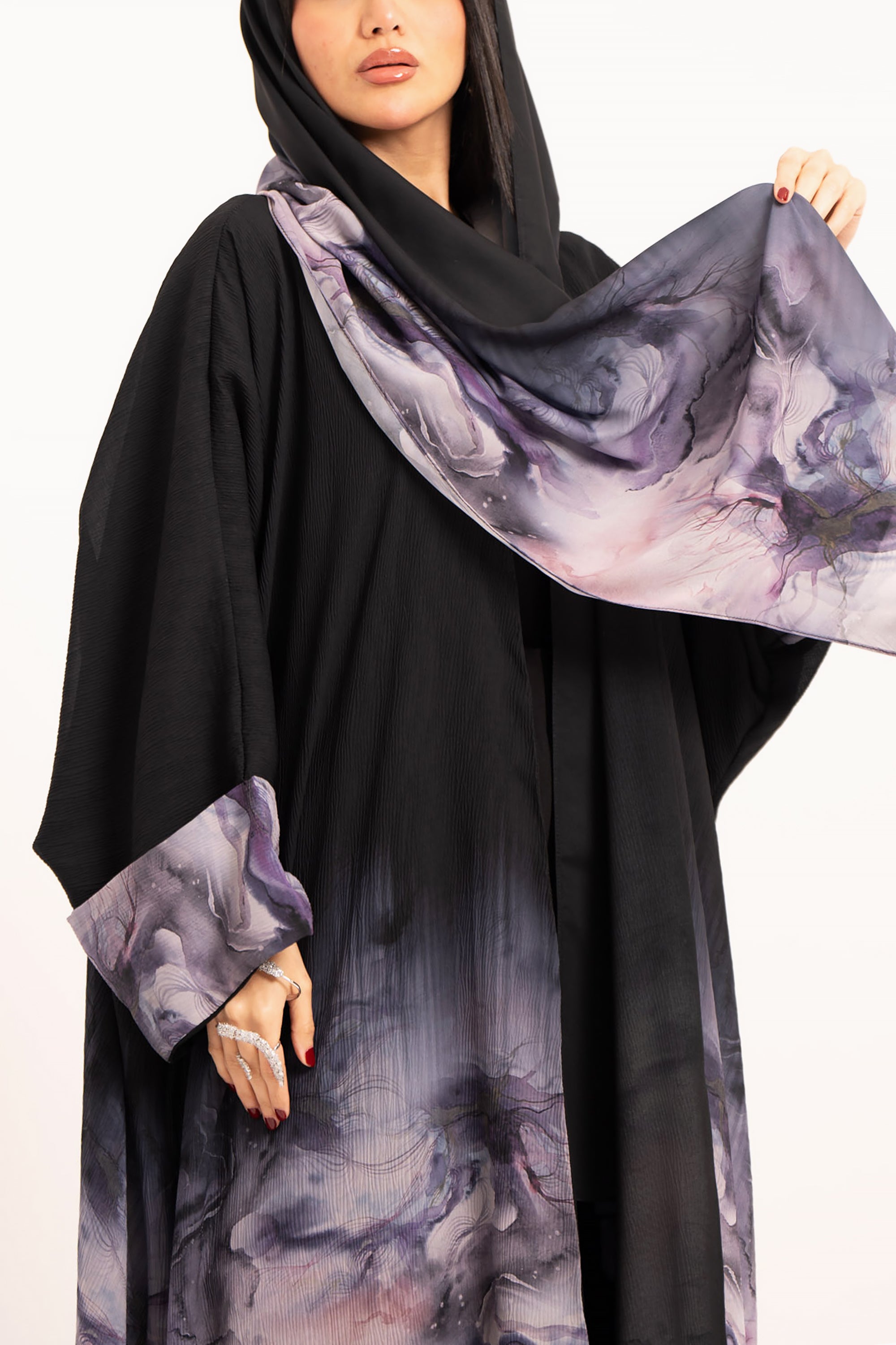 Multicolor Double-Layered Wavy Chiffon Abaya by Taa Marbotah