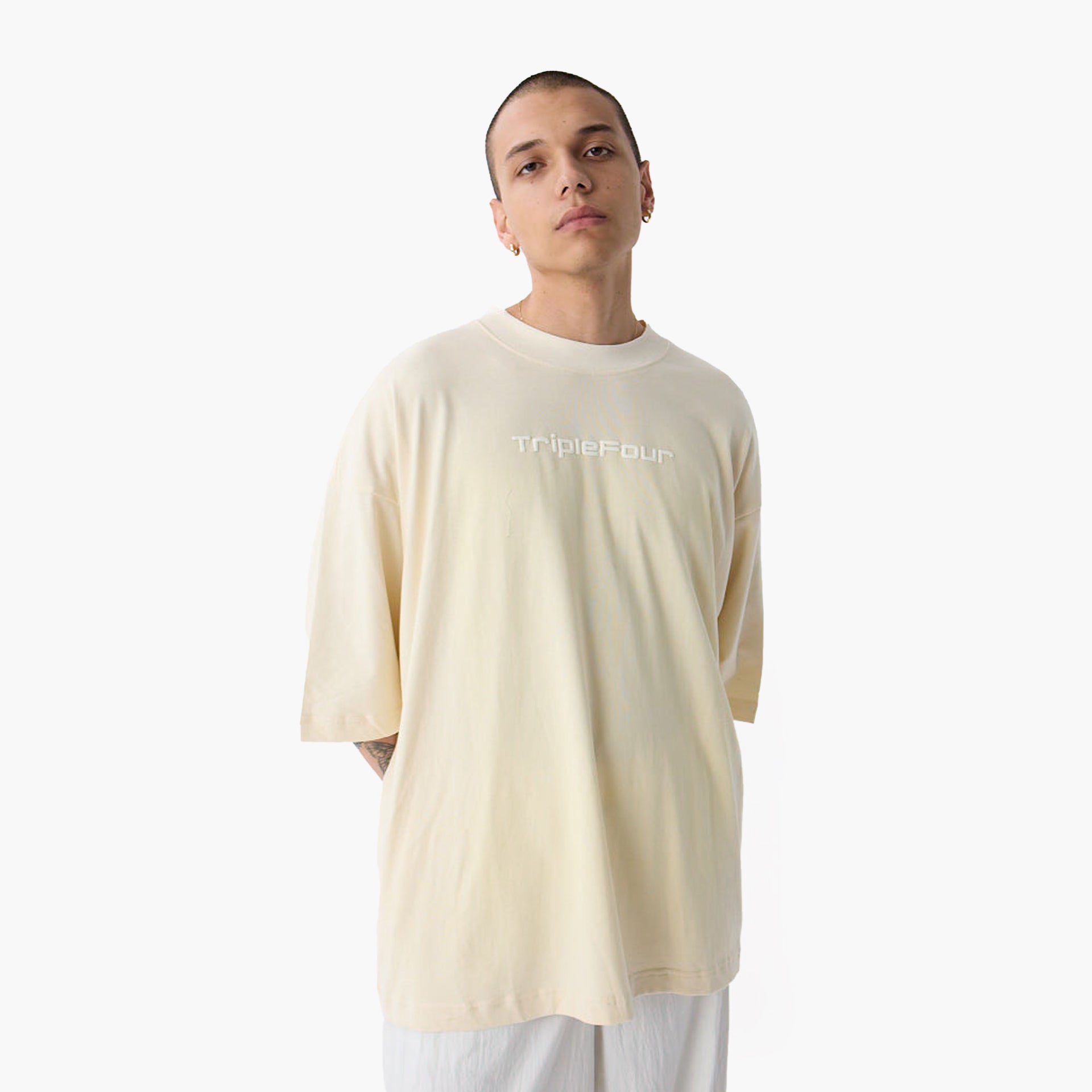 Light Yellow Oversized Logo T-shirt From Triple Four