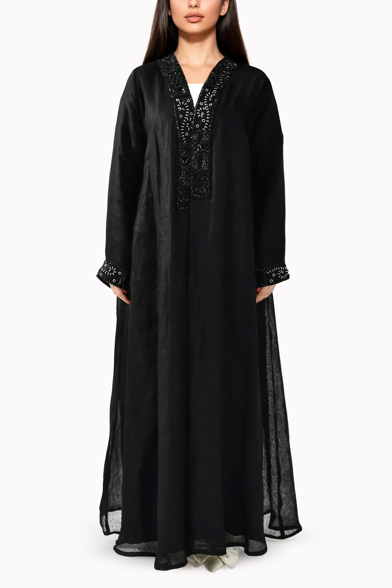 Intricate Embroidery Linen Black Abaya by Misk Abaya