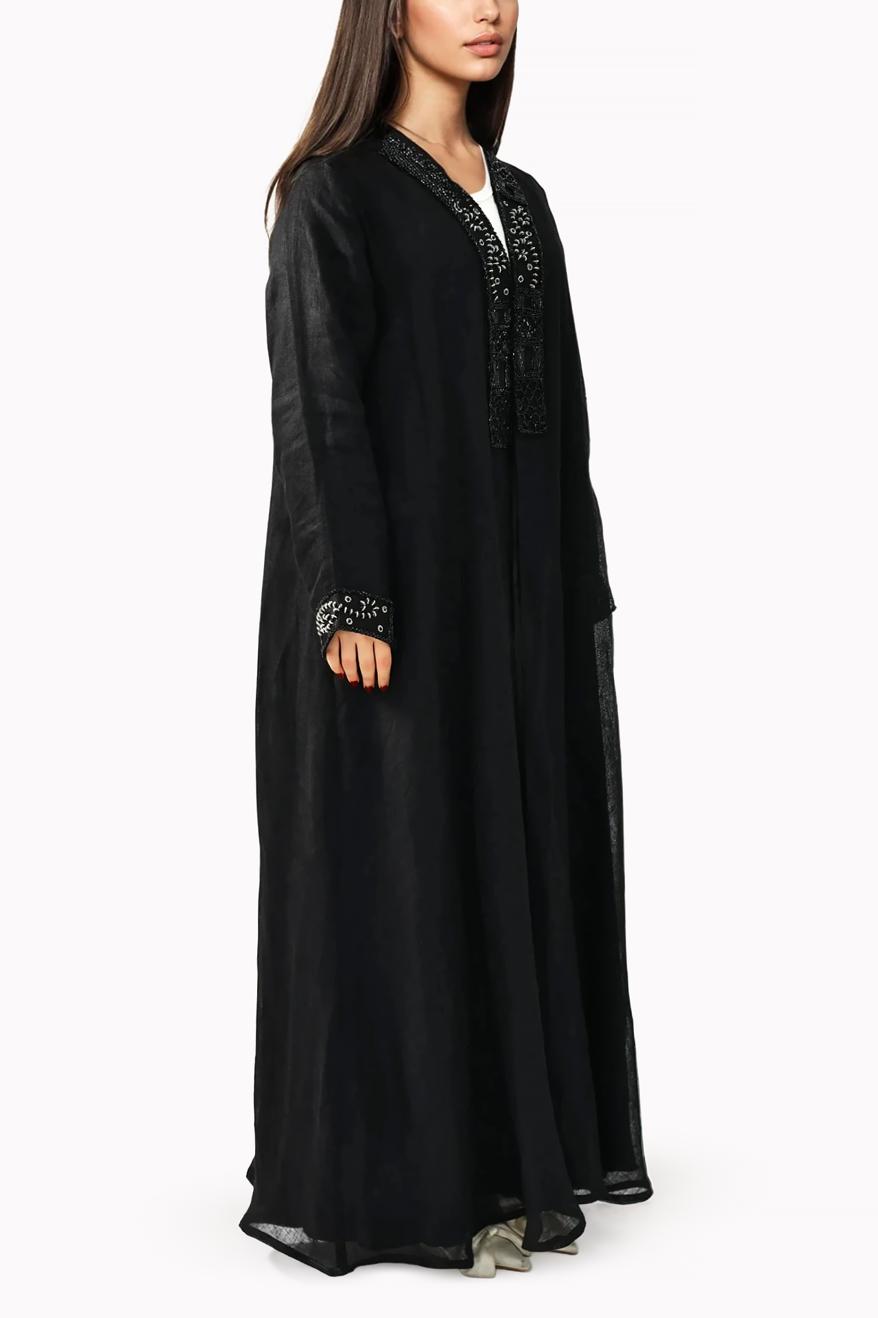 Intricate Embroidery Linen Black Abaya by Misk Abaya