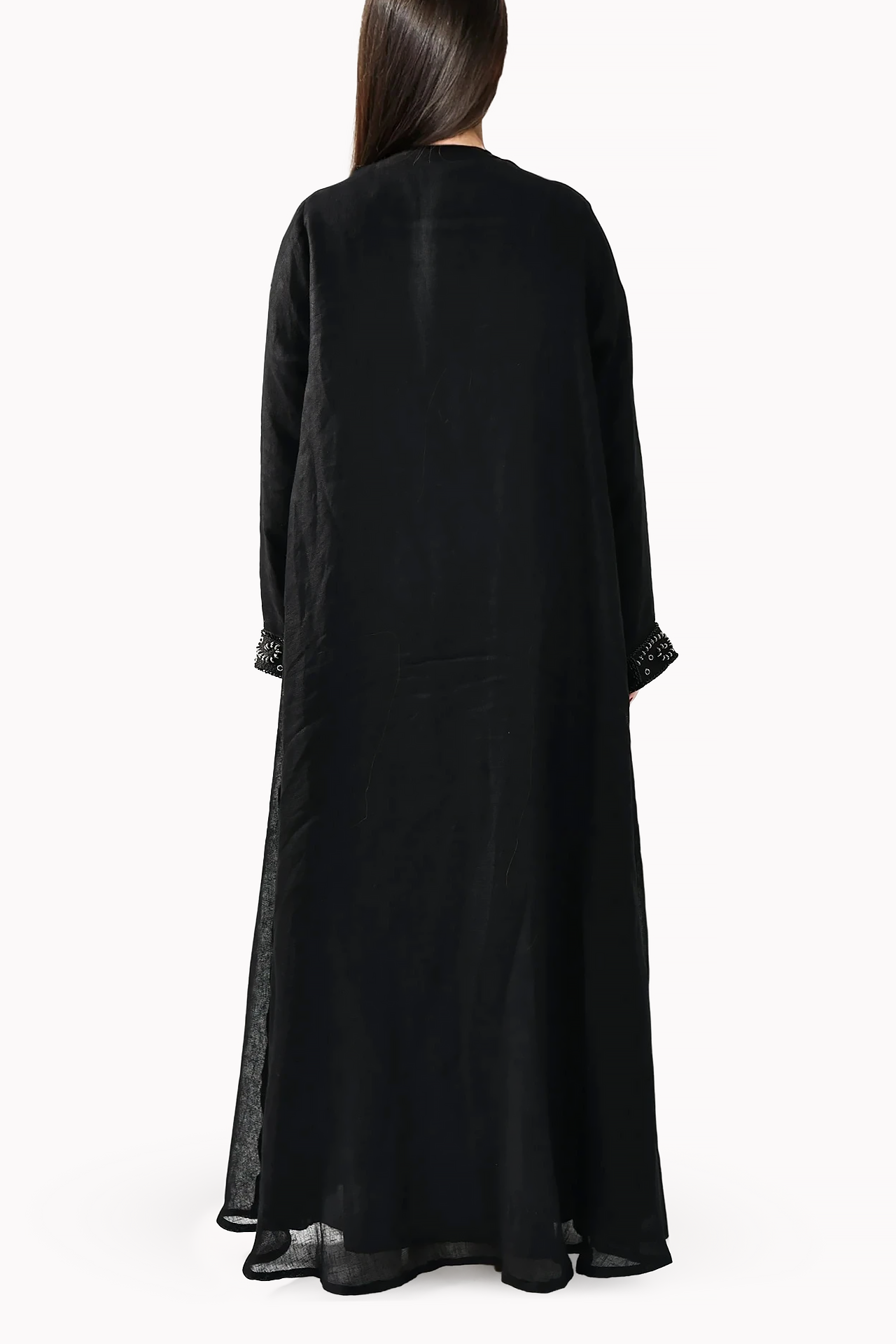Intricate Embroidery Linen Black Abaya by Misk Abaya