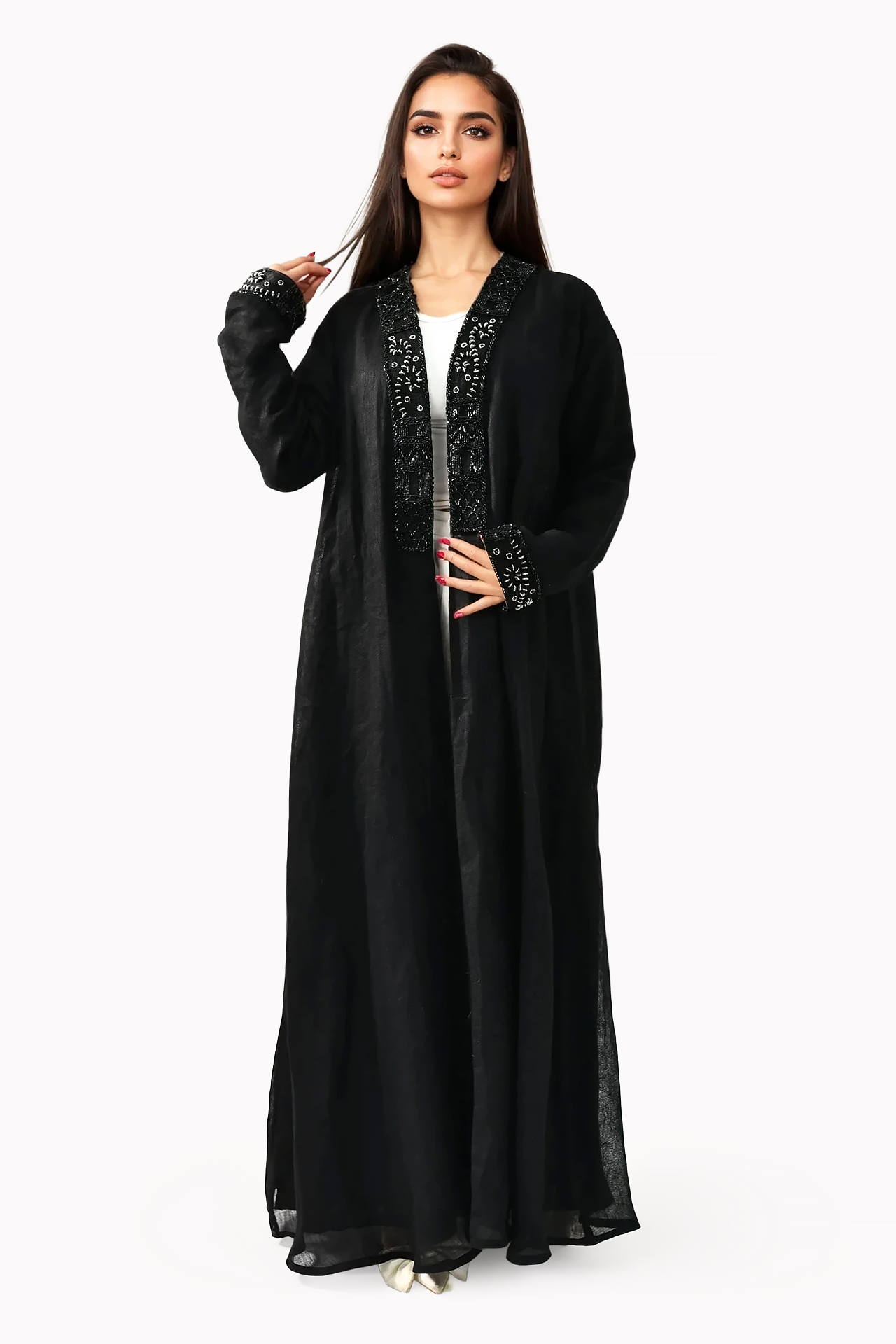 Intricate Embroidery Linen Black Abaya by Misk Abaya