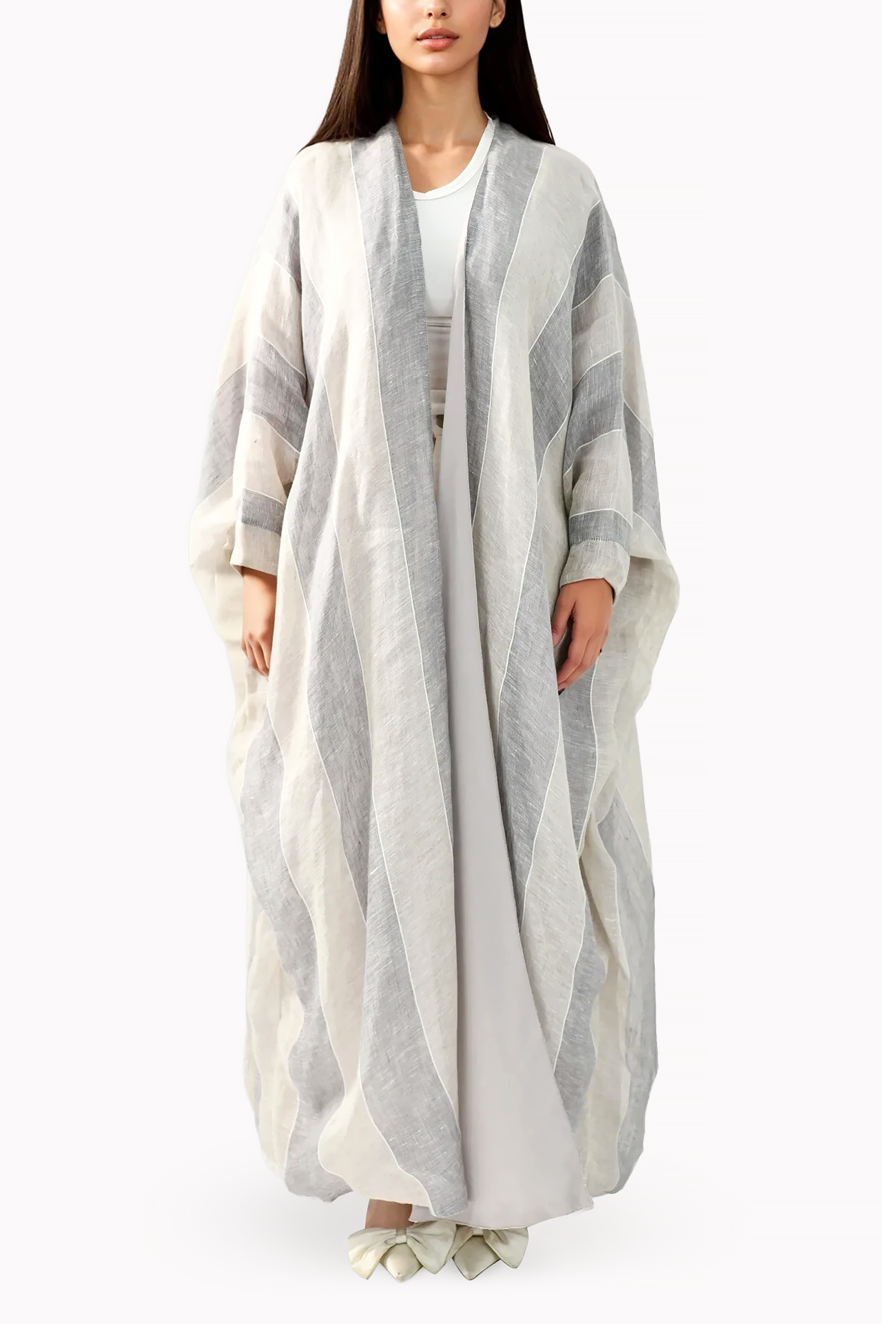 Bisht Striped Linen Beige Abaya by Misk Abaya
