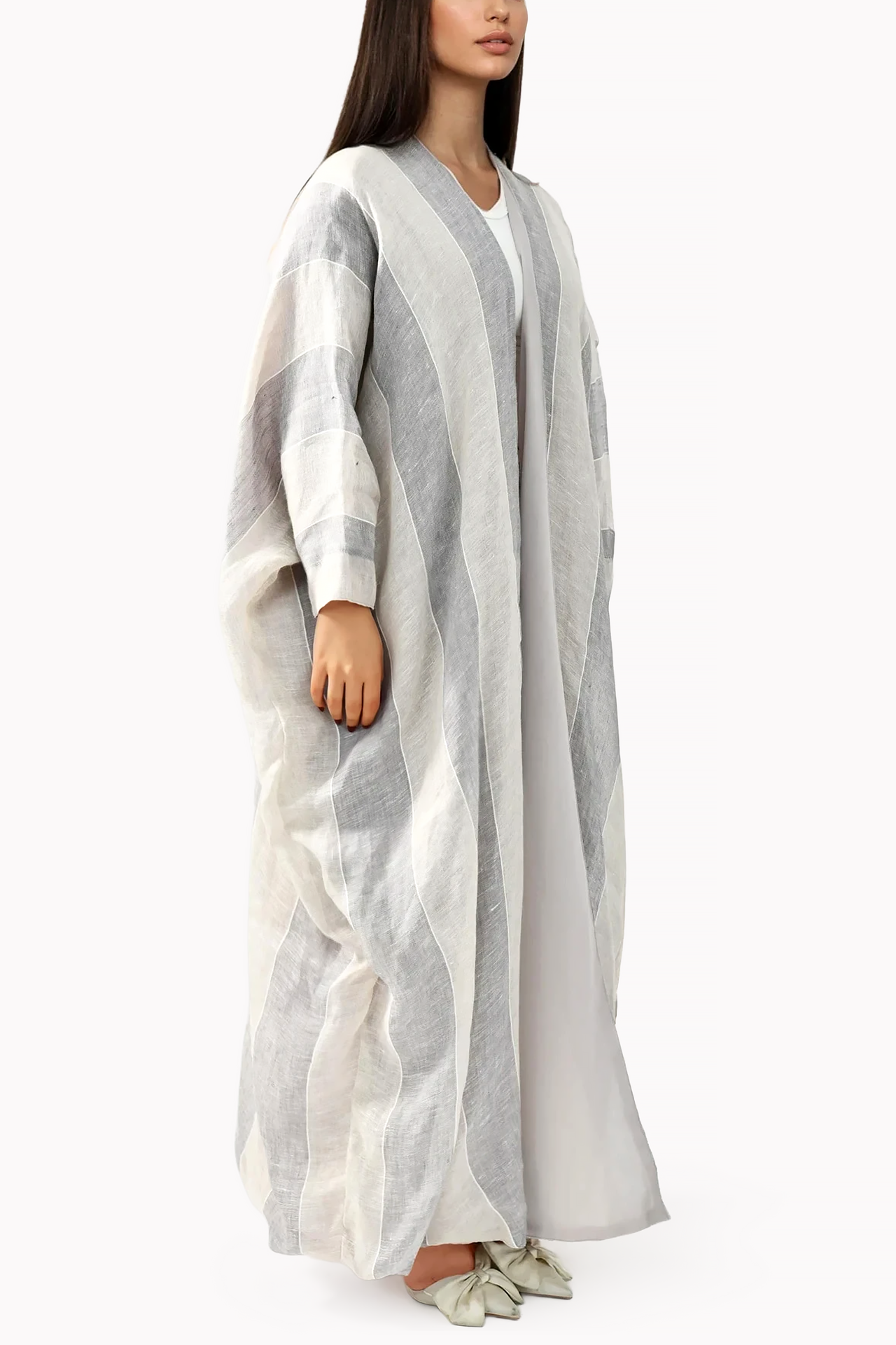 Bisht Striped Linen Beige Abaya by Misk Abaya