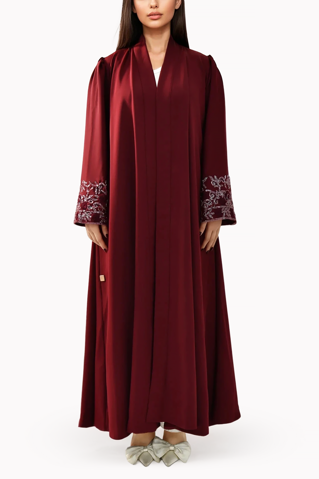Floral Crepe Maroon Abaya by Misk Abaya