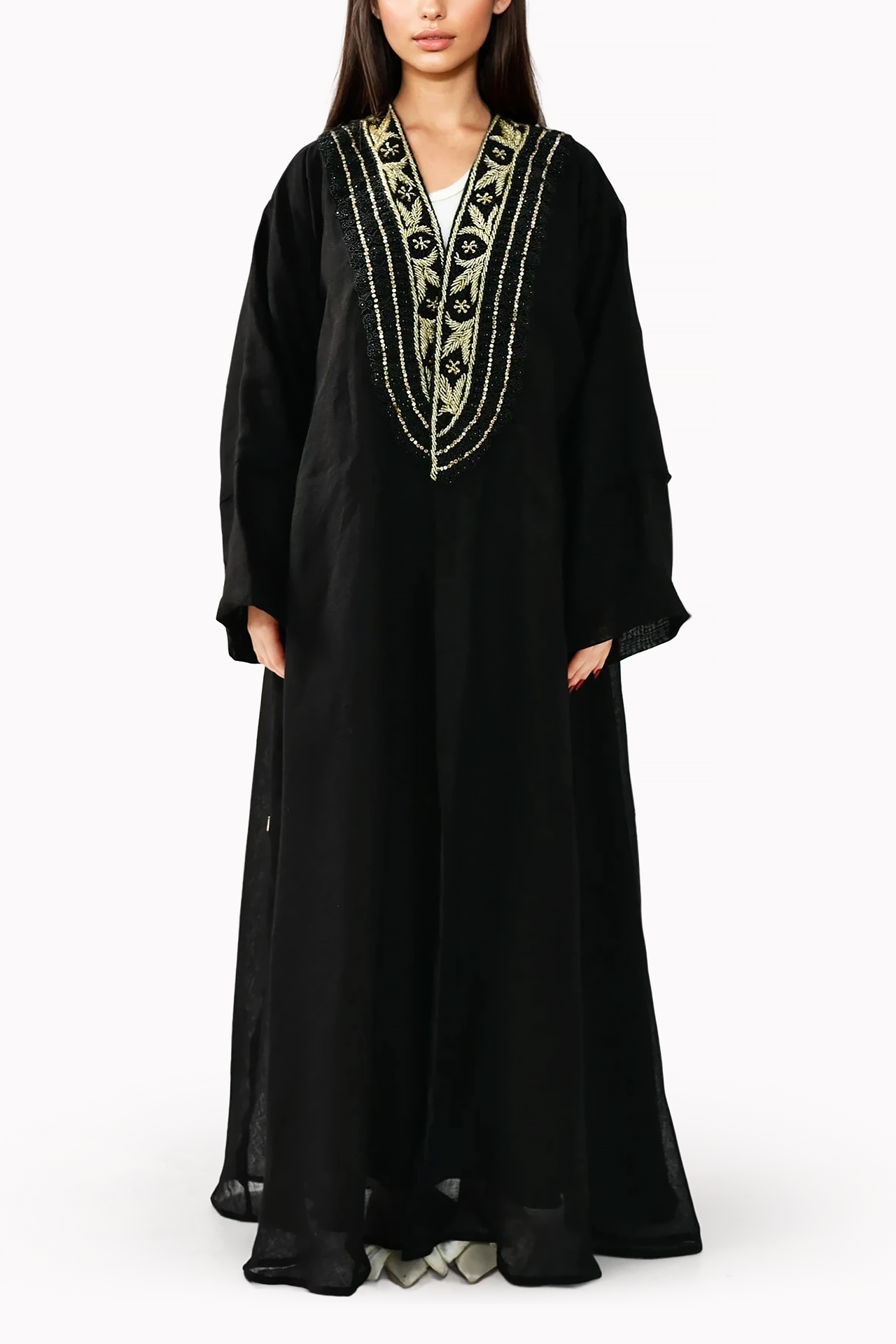 Handmade Embroidery Linen Black Abaya by Misk Abaya
