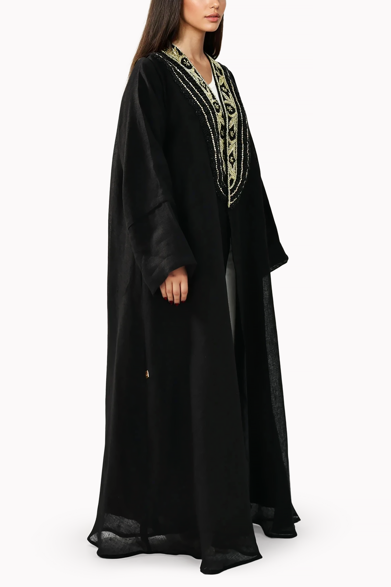 Handmade Embroidery Linen Black Abaya by Misk Abaya