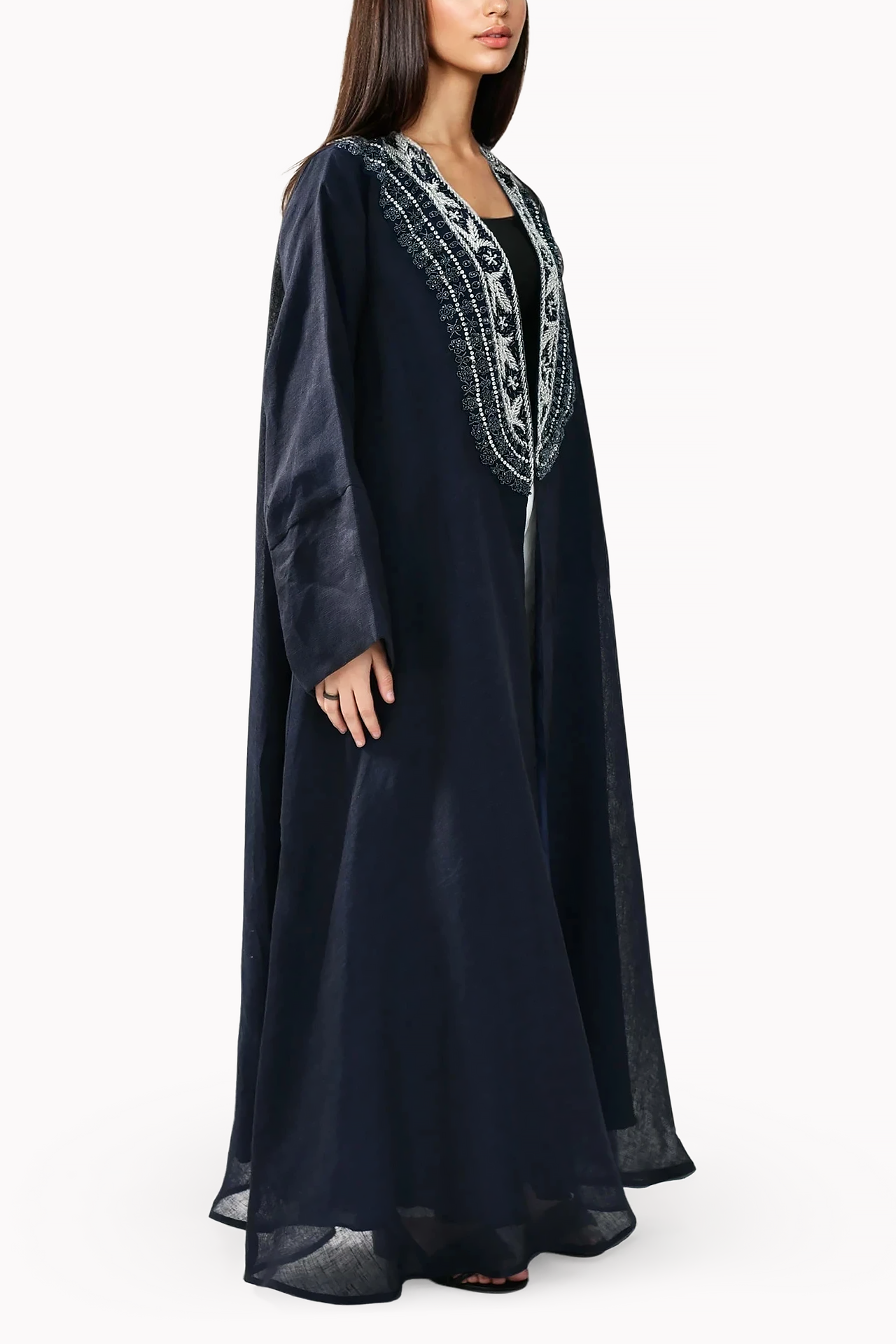 Handmade Embroidery Linen Navy Blue Abaya by Misk Abaya