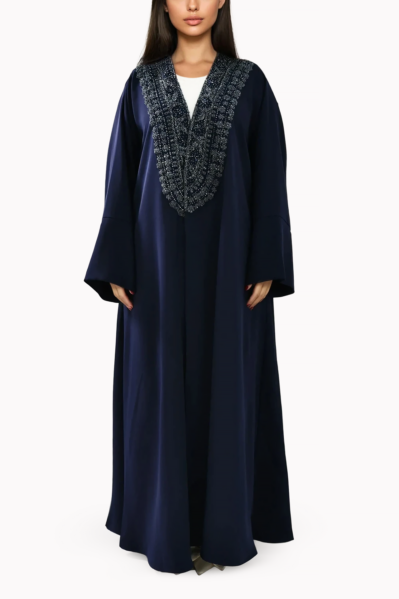Embroidery Crepe Navy Blue Abaya by Misk Abaya