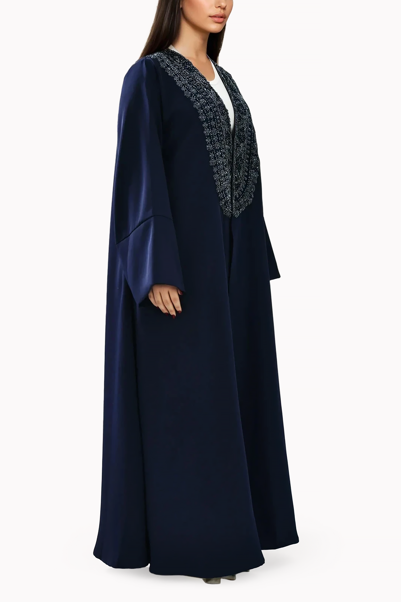 Embroidery Crepe Navy Blue Abaya by Misk Abaya