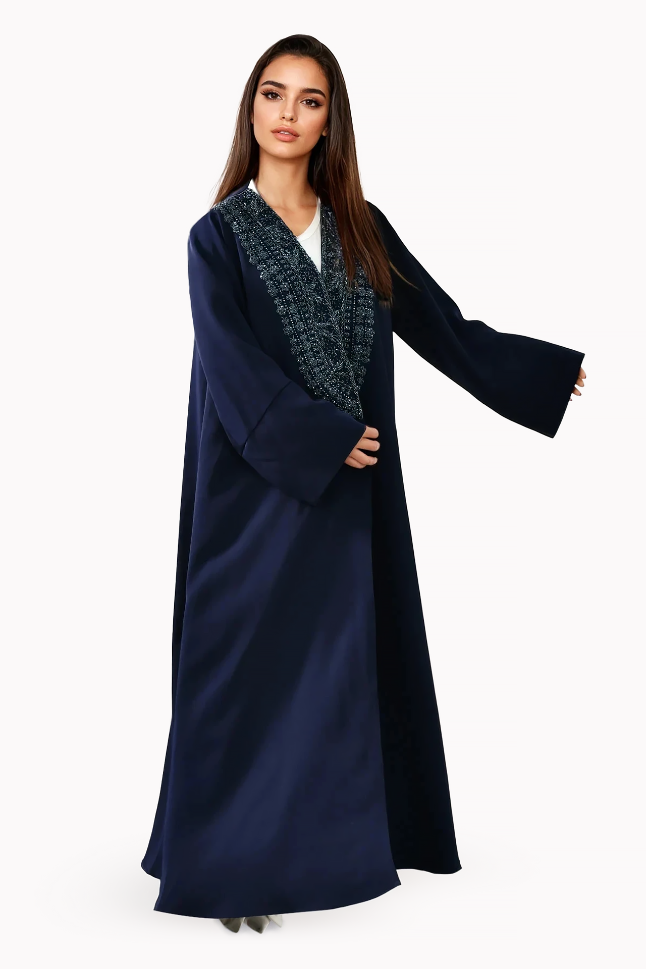 Embroidery Crepe Navy Blue Abaya by Misk Abaya