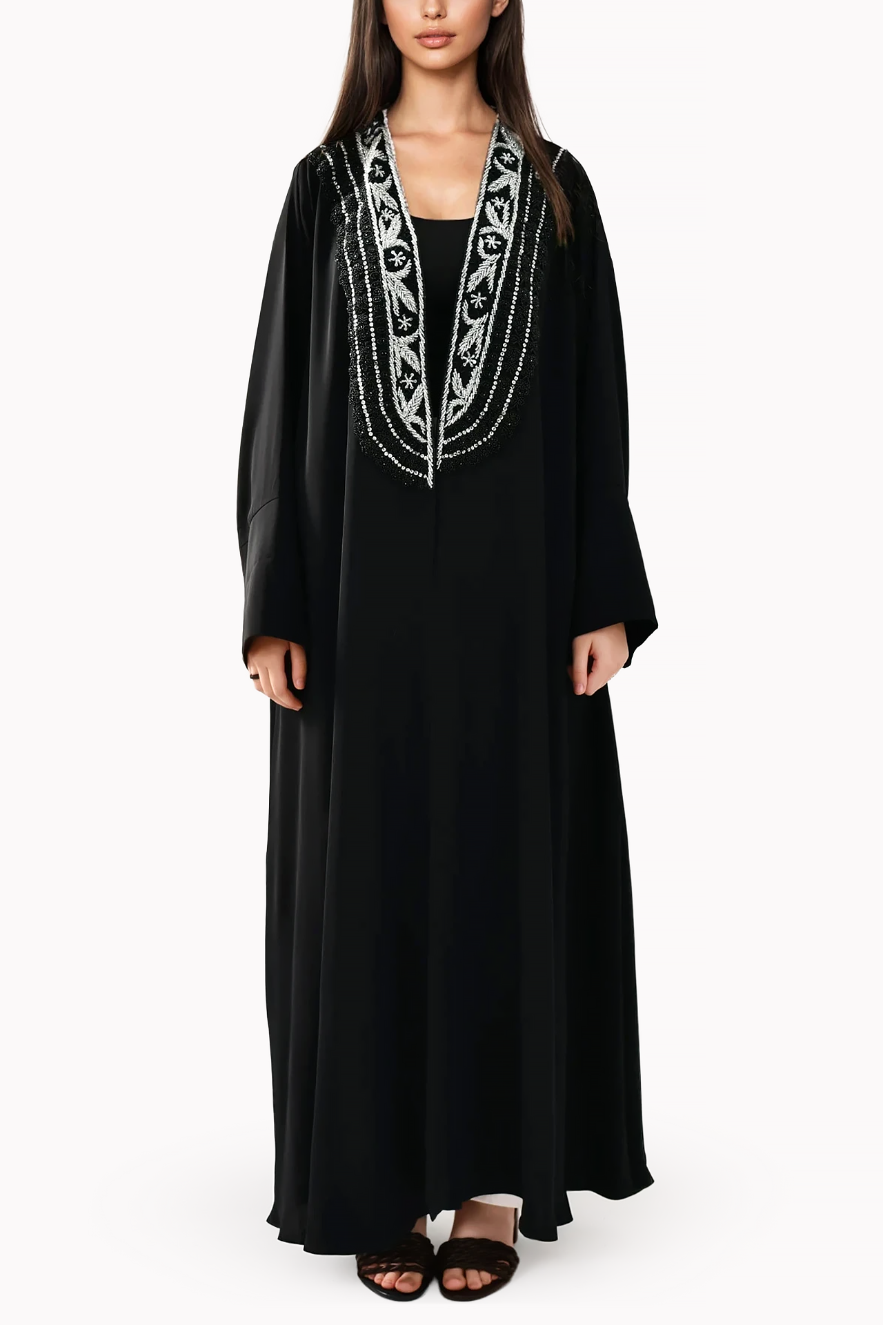 Embroidery Linen Black Abaya by Misk Abaya