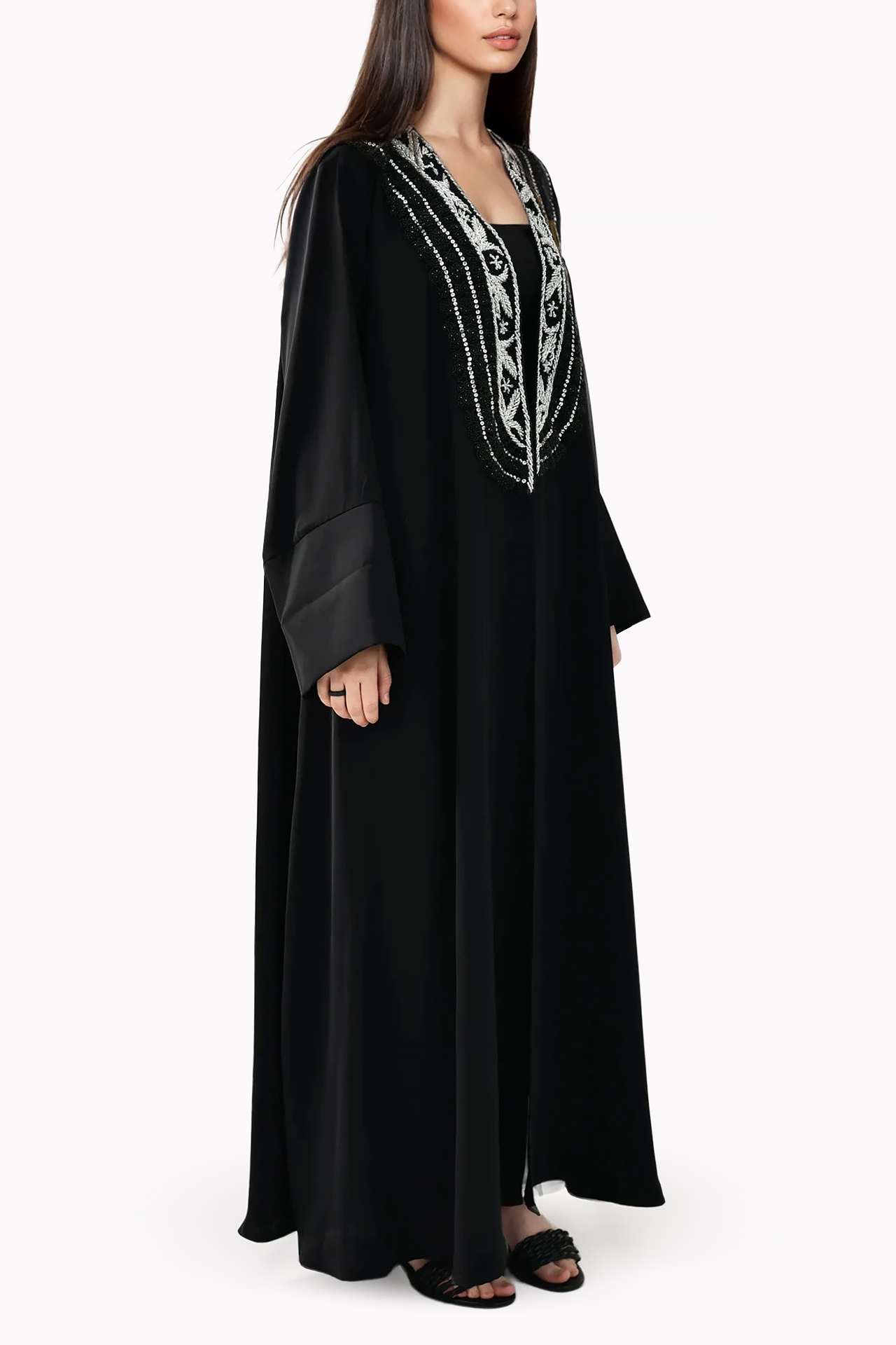 Embroidery Linen Black Abaya by Misk Abaya