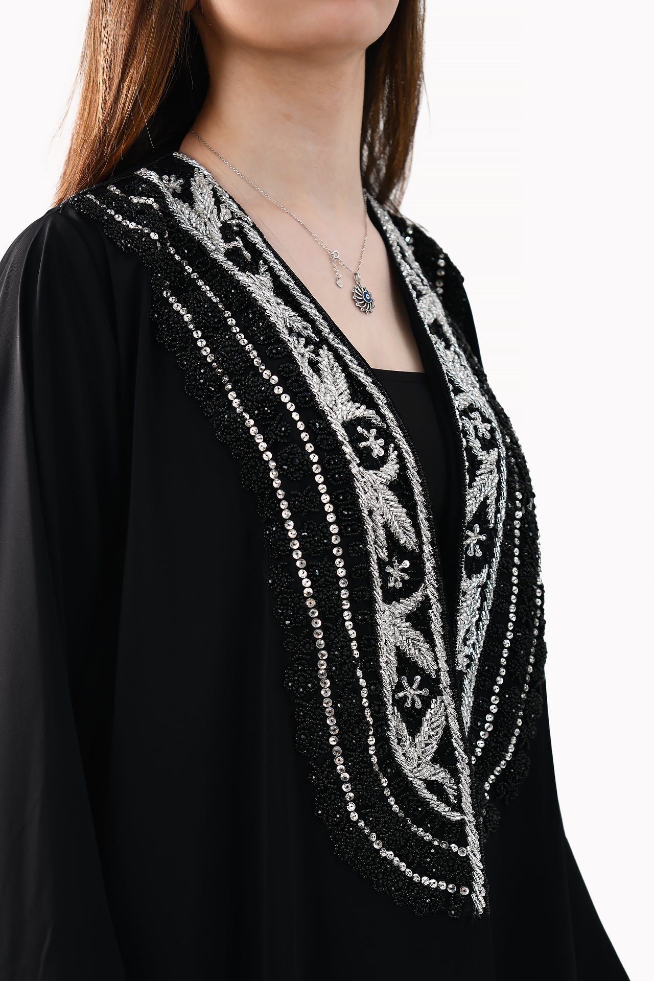 Embroidery Linen Black Abaya by Misk Abaya