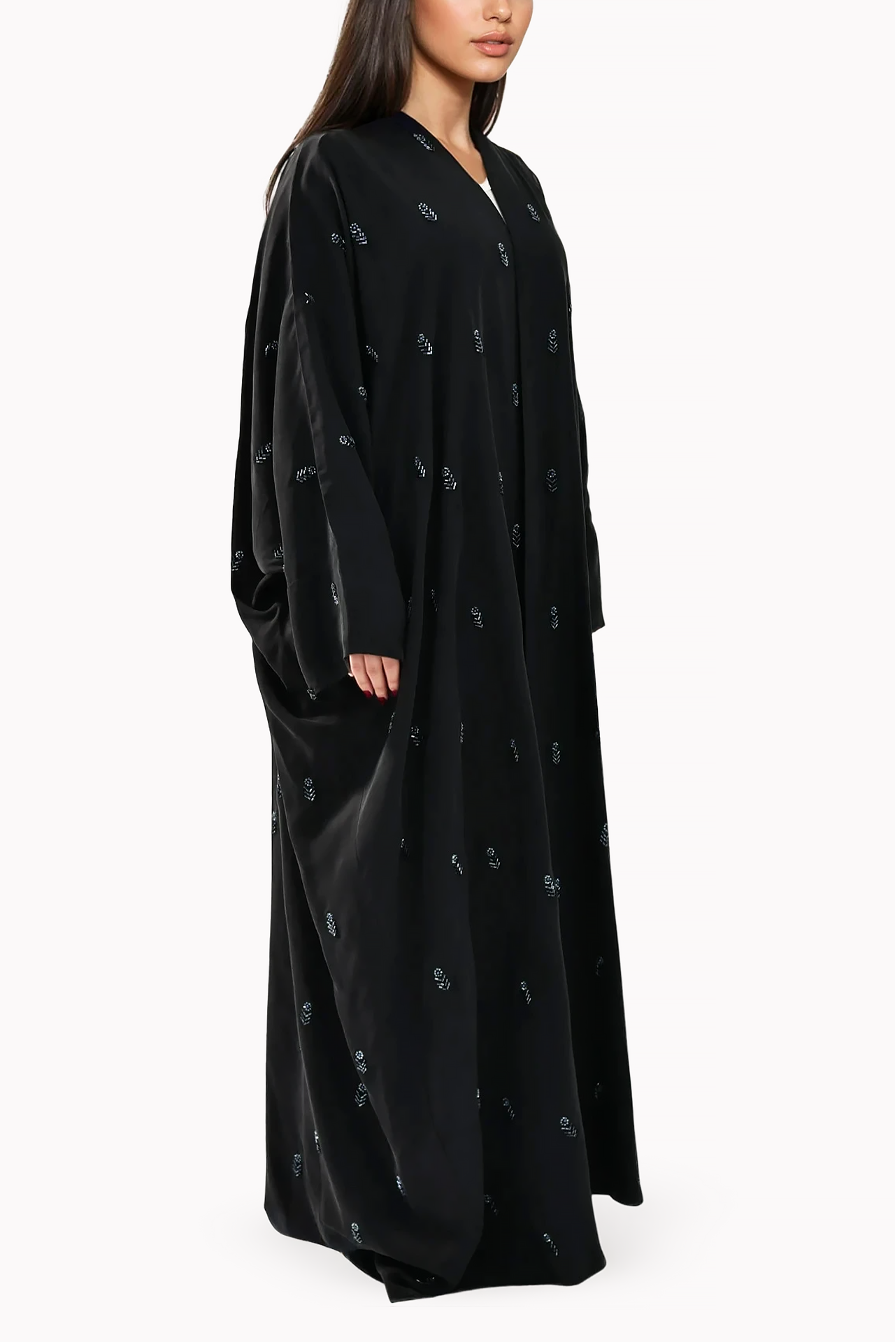 Embroidered Silk Black Abaya by May Thahab
