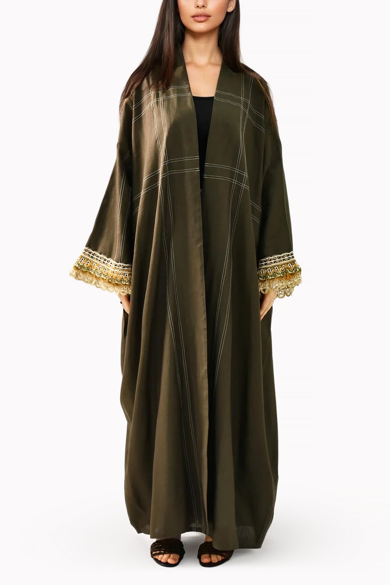 Stitching Linen Brown Abaya by May Thahab