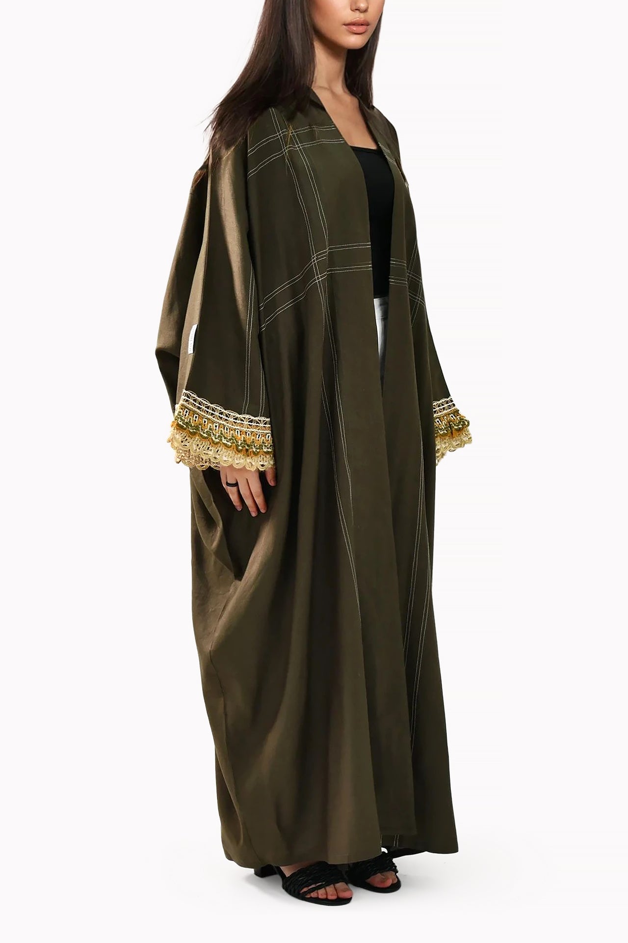 Stitching Linen Brown Abaya by May Thahab
